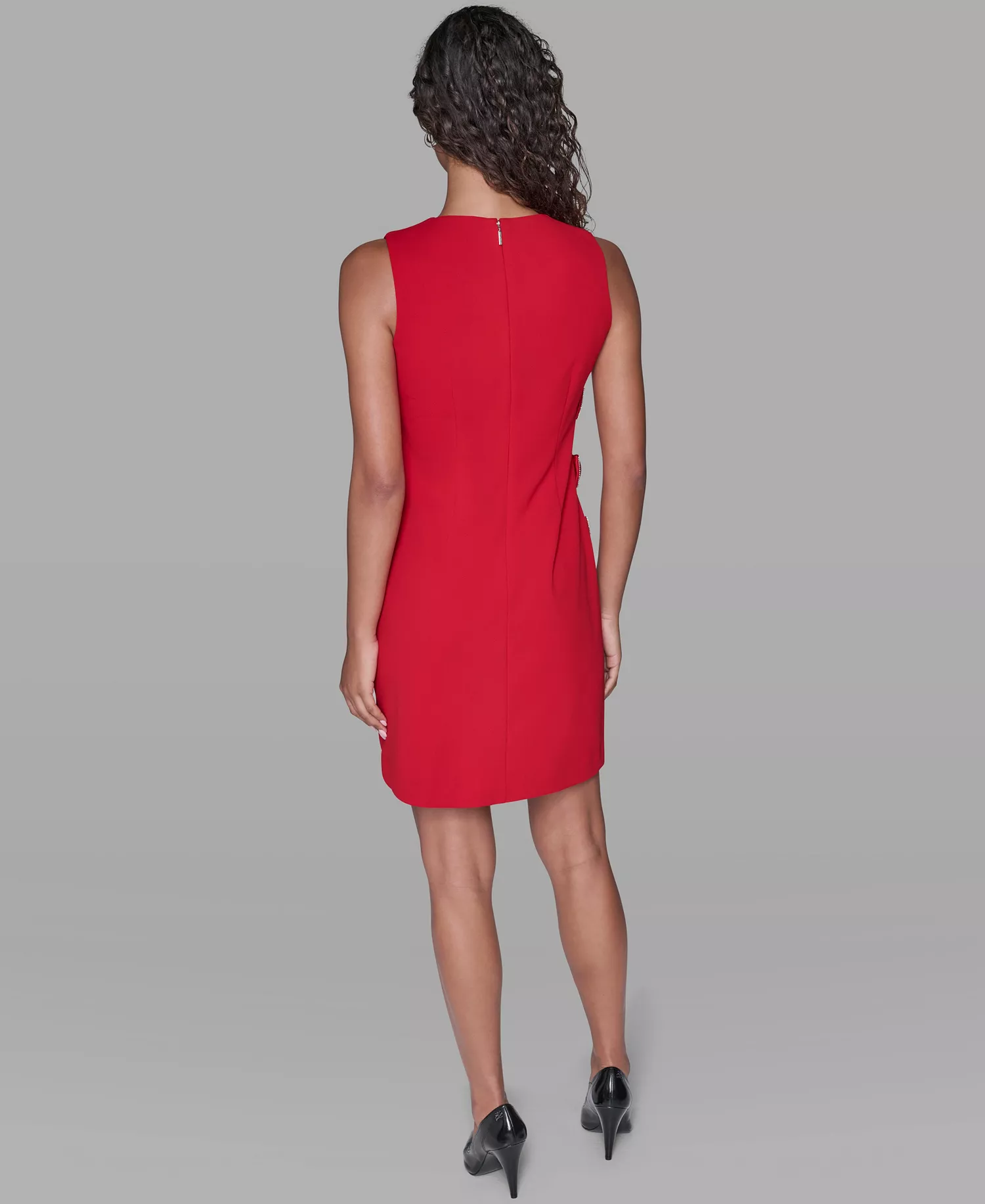 Women's Bow Detail Crew Neck Sheath Dress - Admiral Red - 4