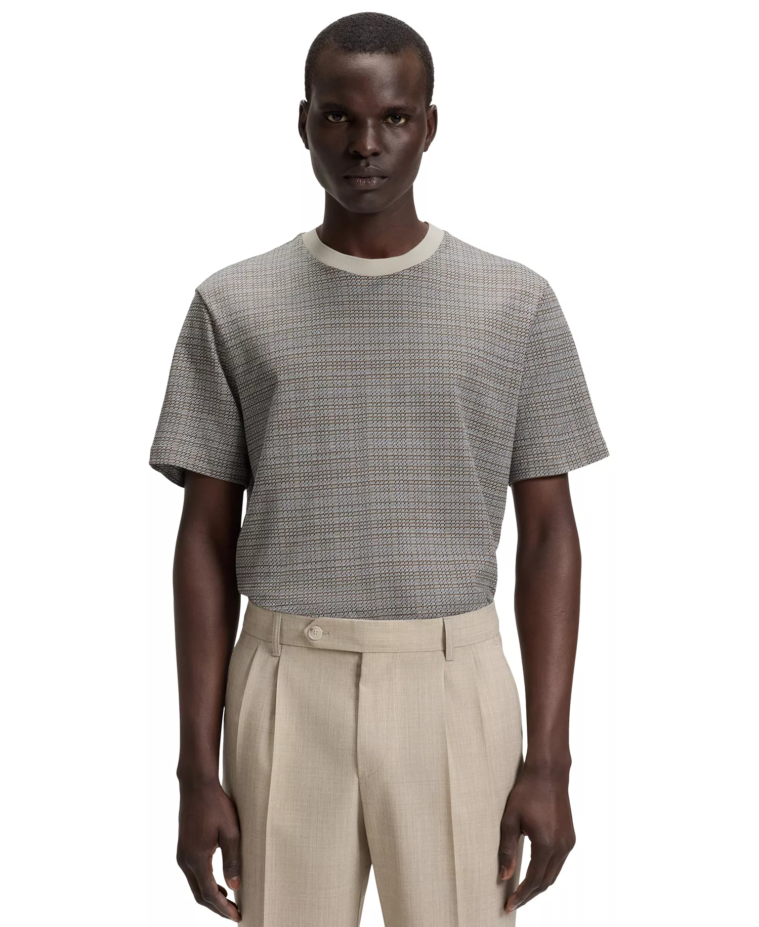 Men's Grid Pattern Mercerized-Cotton T-Shirt - Open White - L