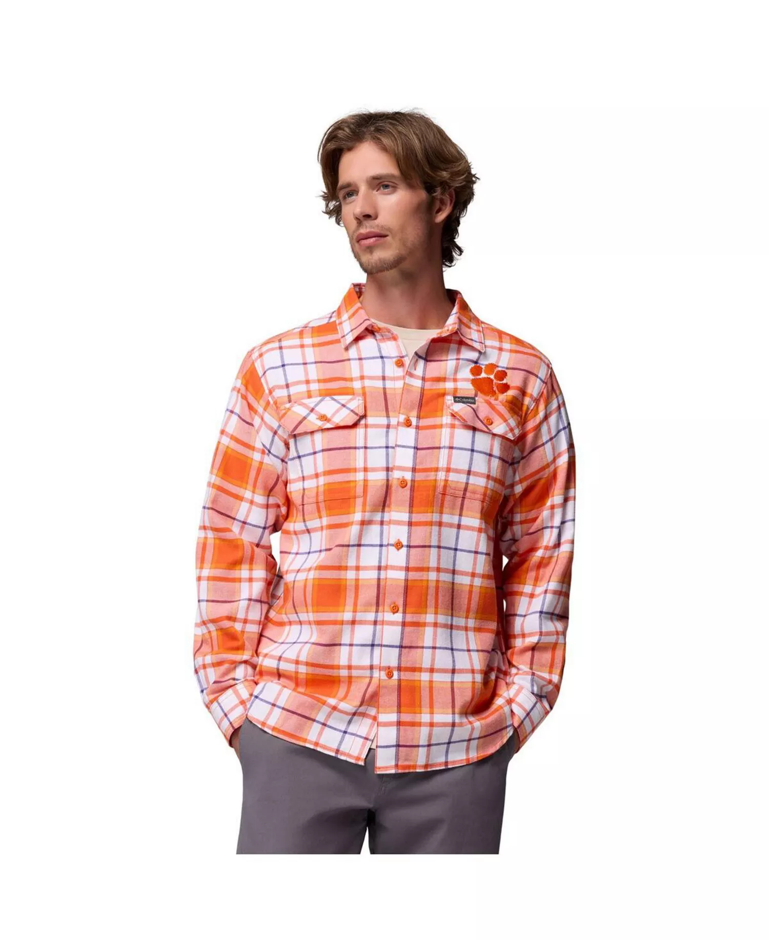 Men's Orange Clemson Tigers Flare Gun Omni-Wick Flannel Long Sleeve Button-Up Shirt - Orange - 2XL