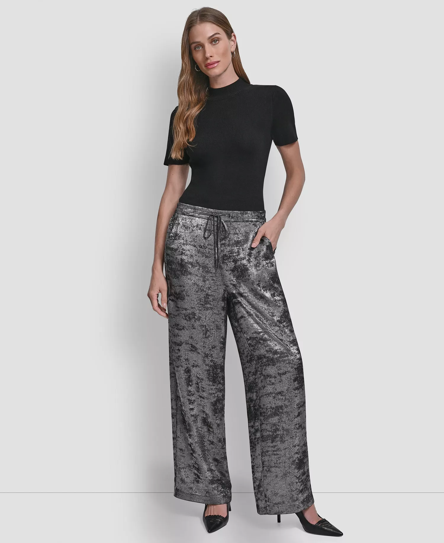 Women's Textured Pull-On Pants - Silver - L
