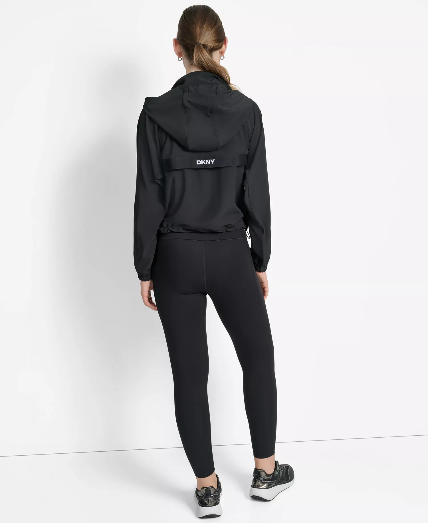 Women's Hooded Jacket with Logo Elastic Detail  - Black - L