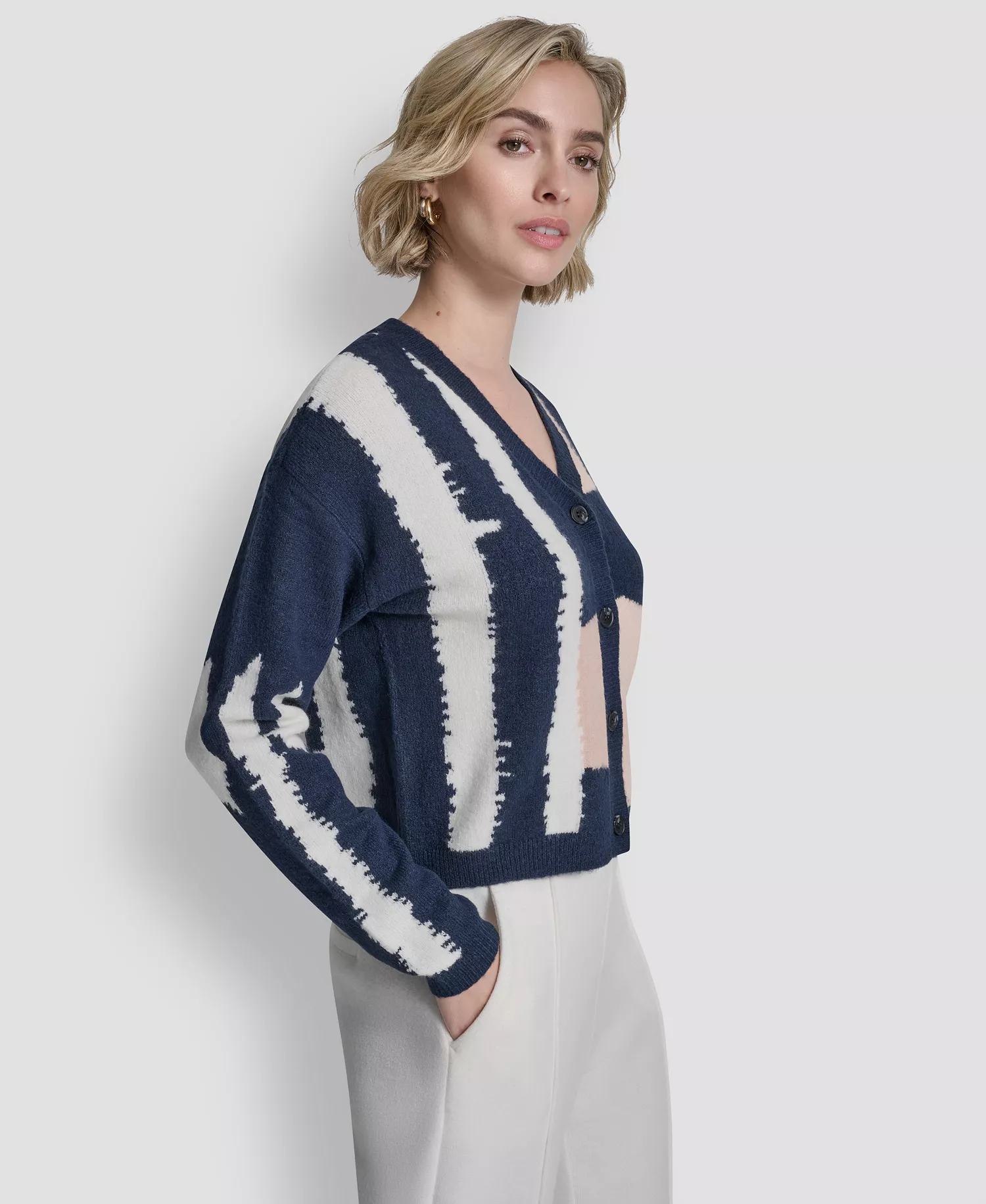 Women's Long-Sleeve Color-Block Cropped Cardigan - Hudson Lights - L