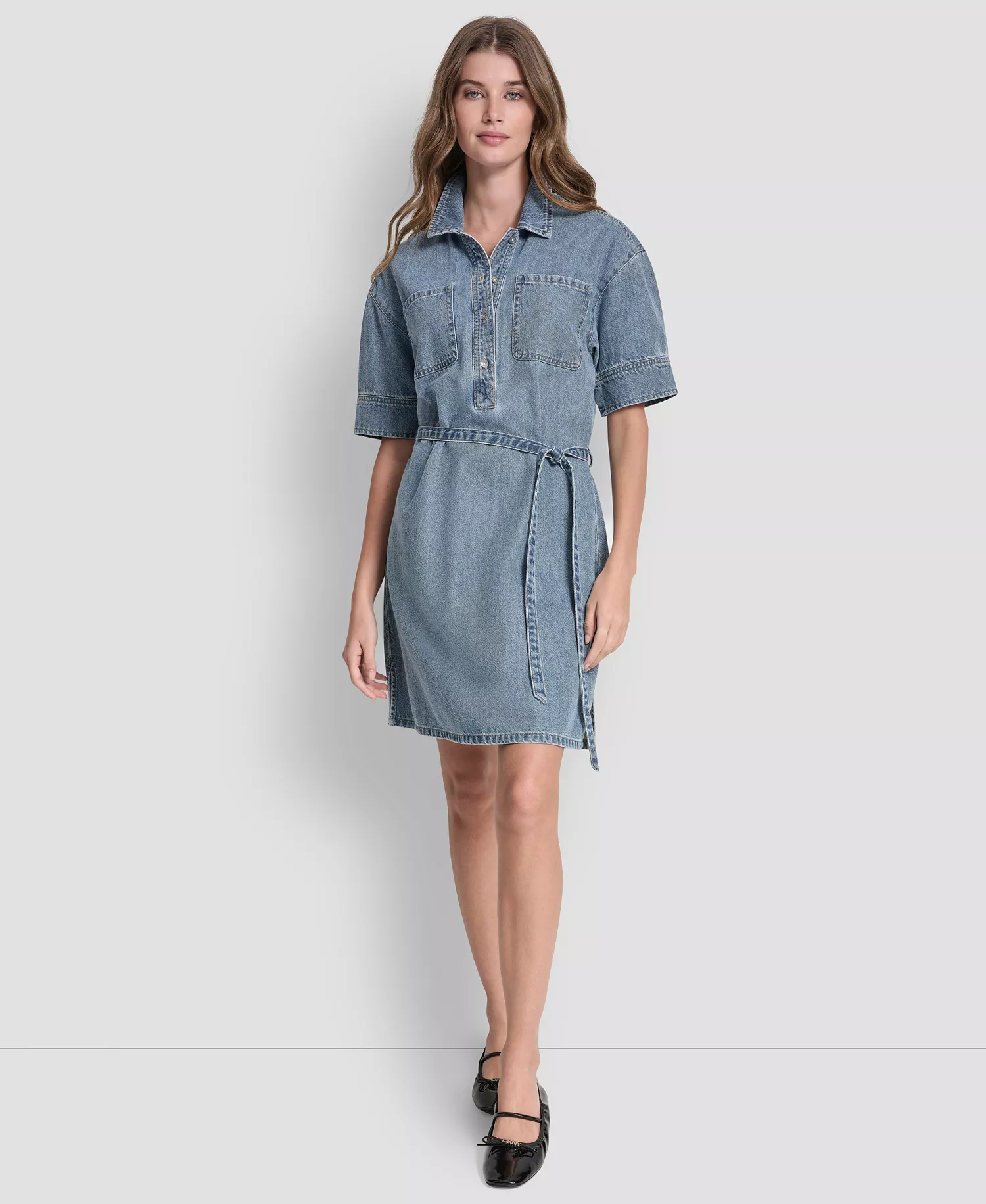 Women's Button-Front Shirt Dress With Removable Belt - Cooper - L