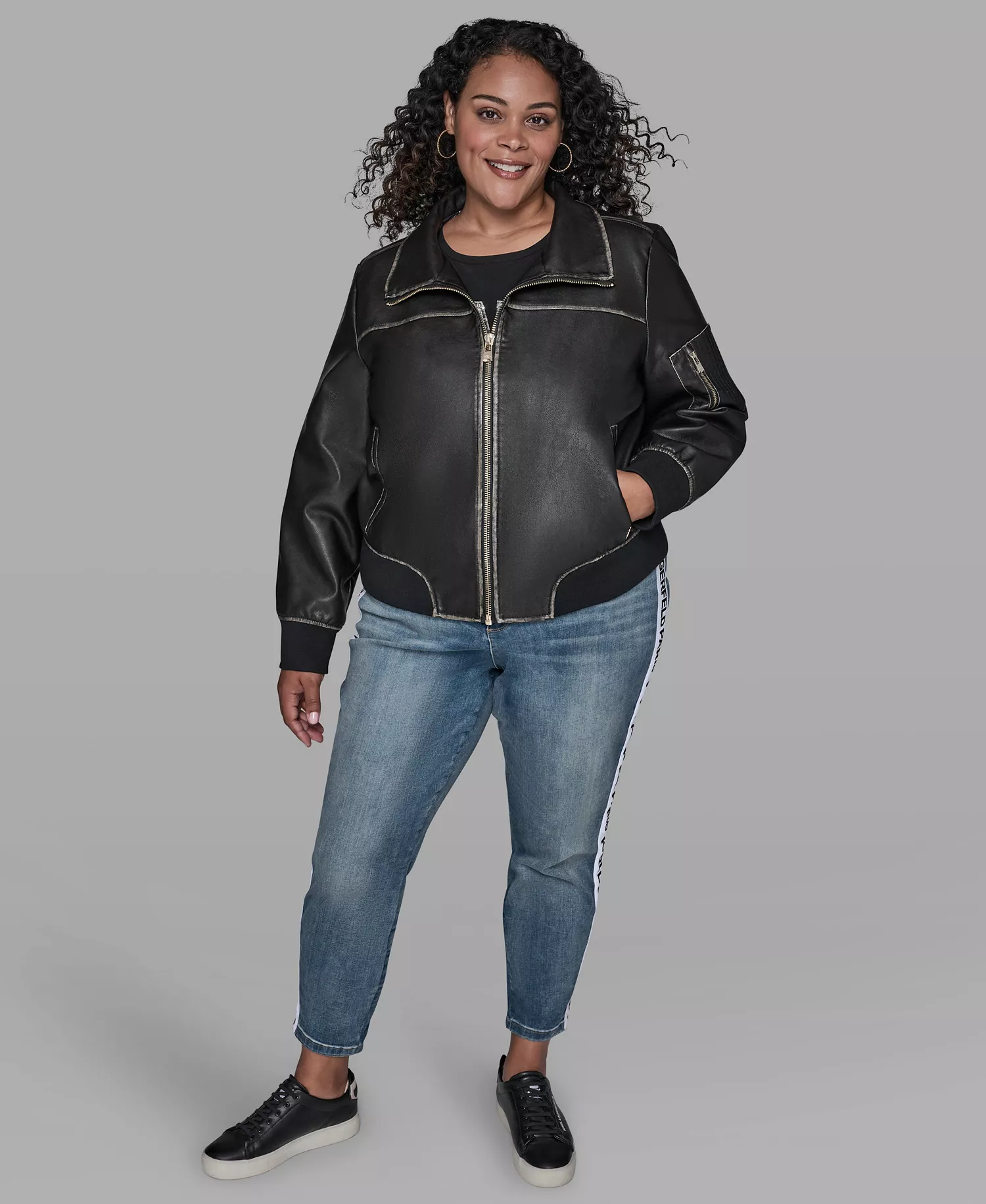 Plus Size Zip Up Jacket - Black - 1X