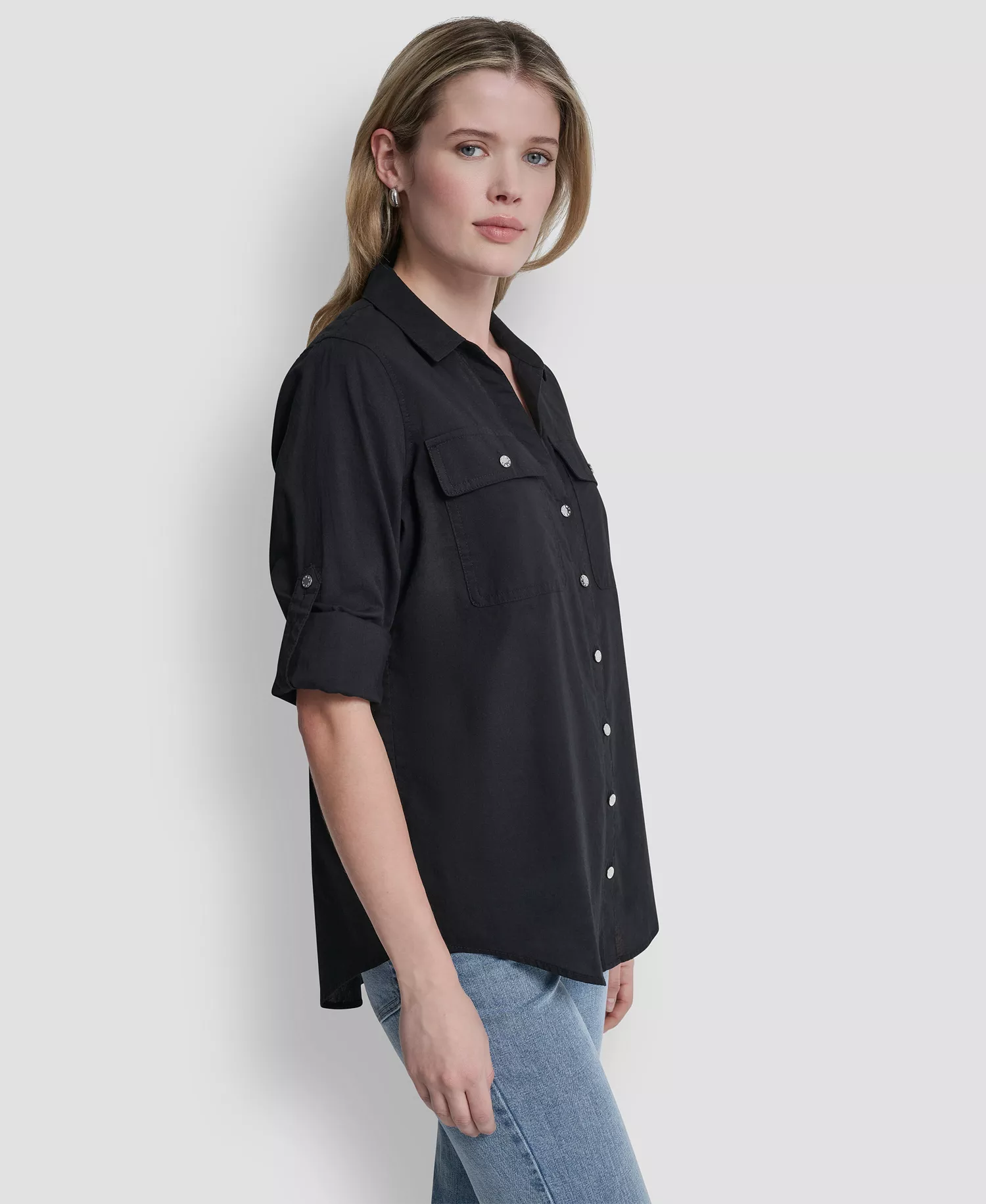 Women's Collared Neck Shirt - Black - L