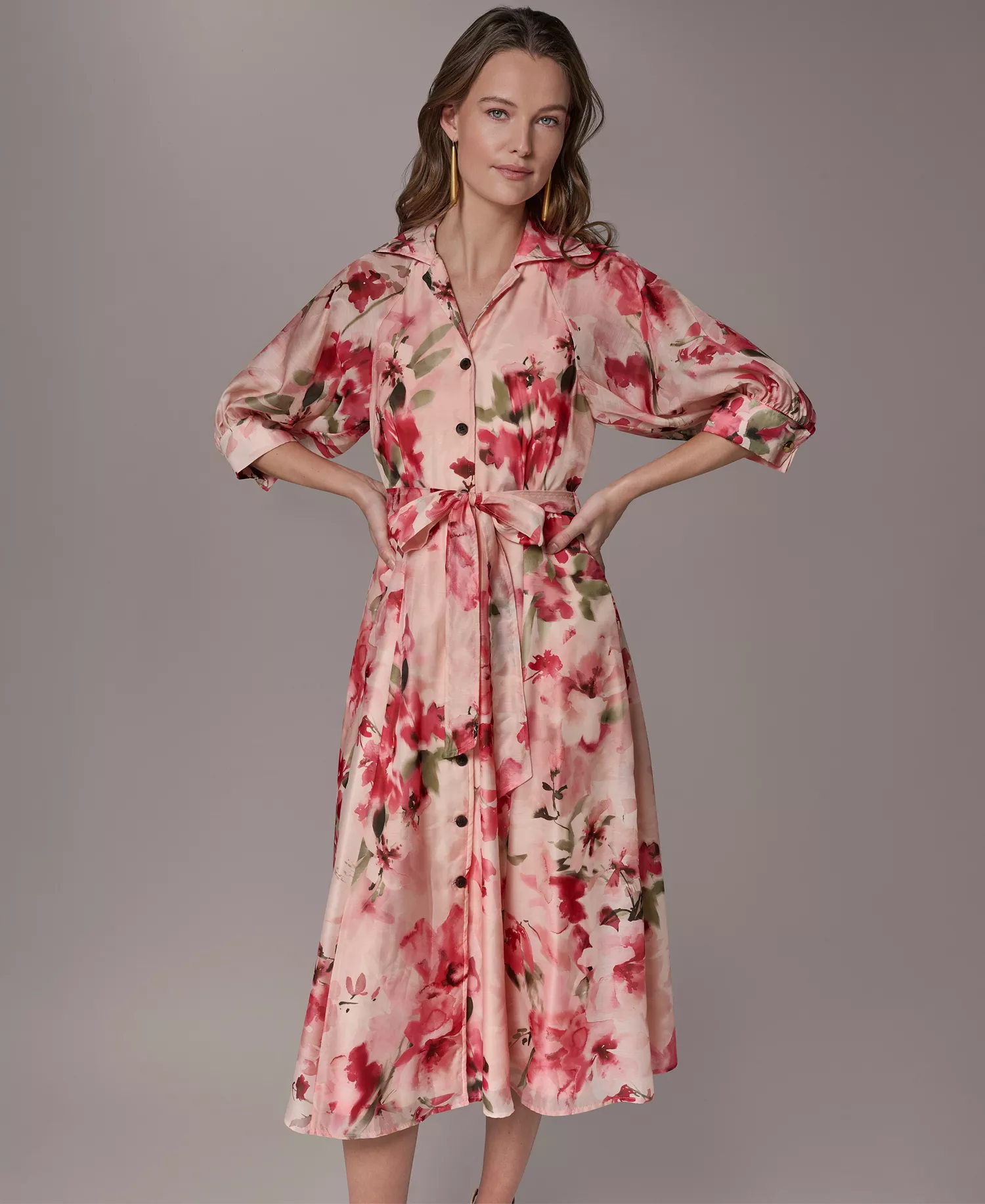 Petite Organza Shirt Dress - Geranium Multi - 0P