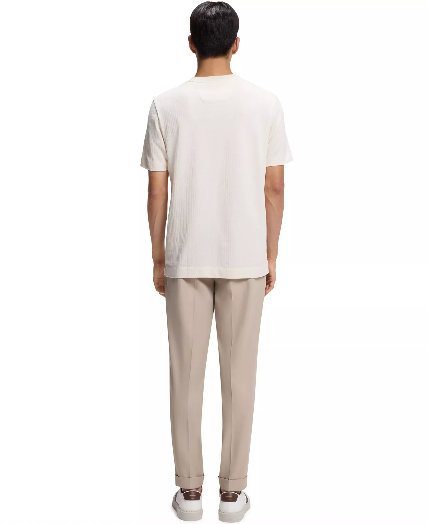 Men's Cotton-Silk Geometric Jacquard T-Shirt - Open White - L