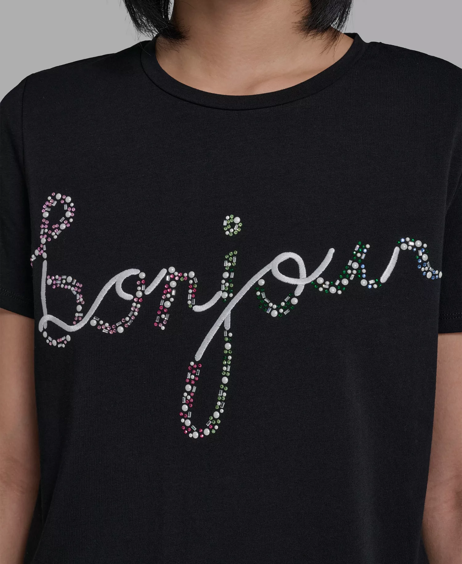 Women's Crew Neck Sunglasses T-Shirt - Black - L