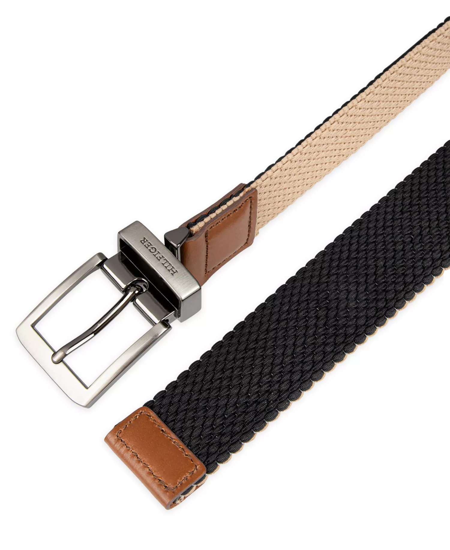 Men's Two-in-One Reversible Fully Adjustable Stretch Casual Cord Belt - Tan/Black - S (30-32)