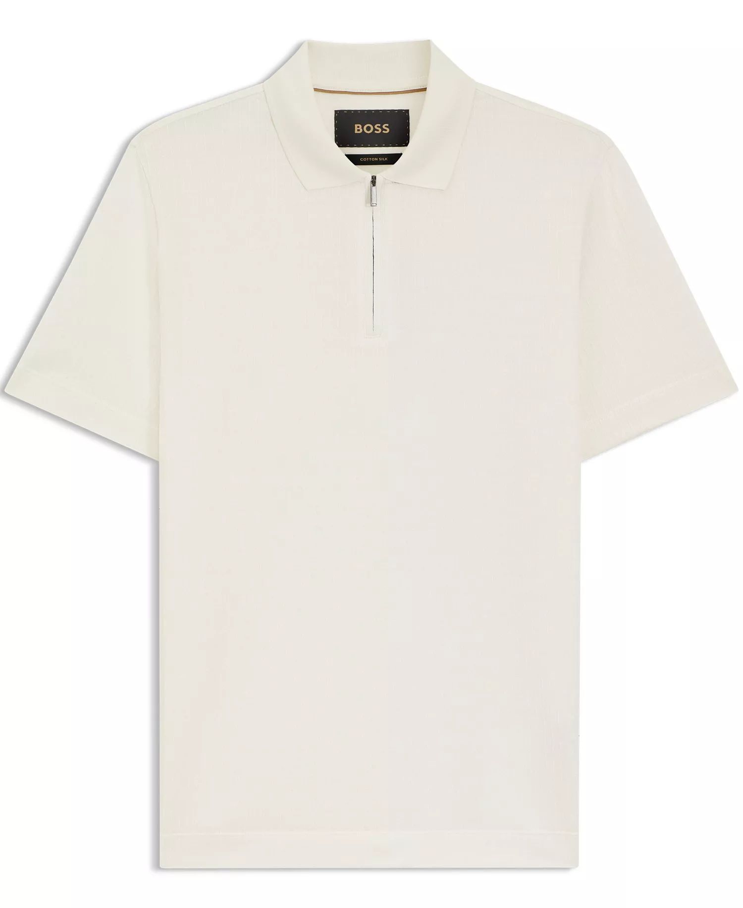 Men's Cotton Silk Zip-Neck Polo Shirt - Open White - L