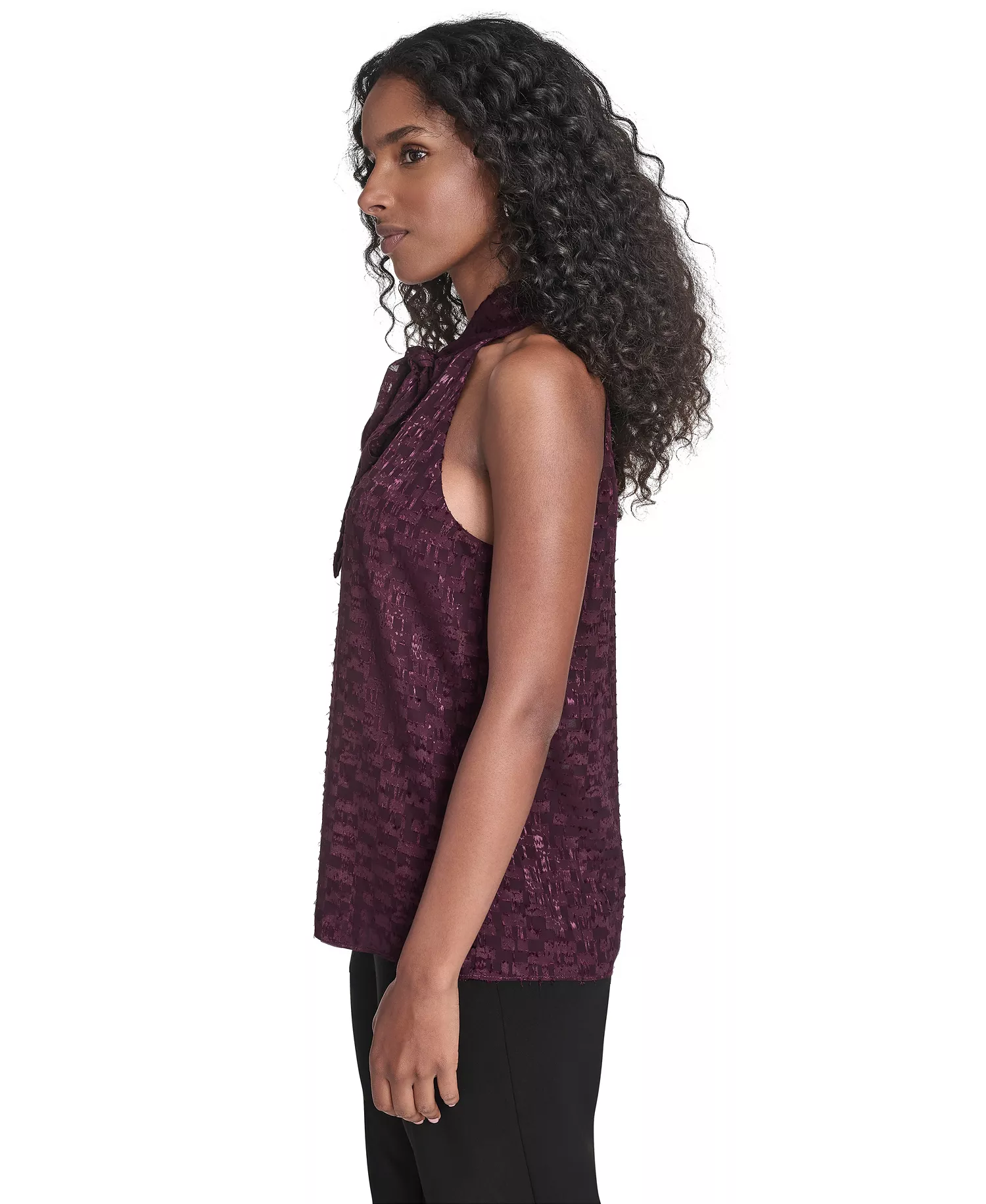 Women's Novelty Sleeveless Tie Neck Top - Aubergine - L