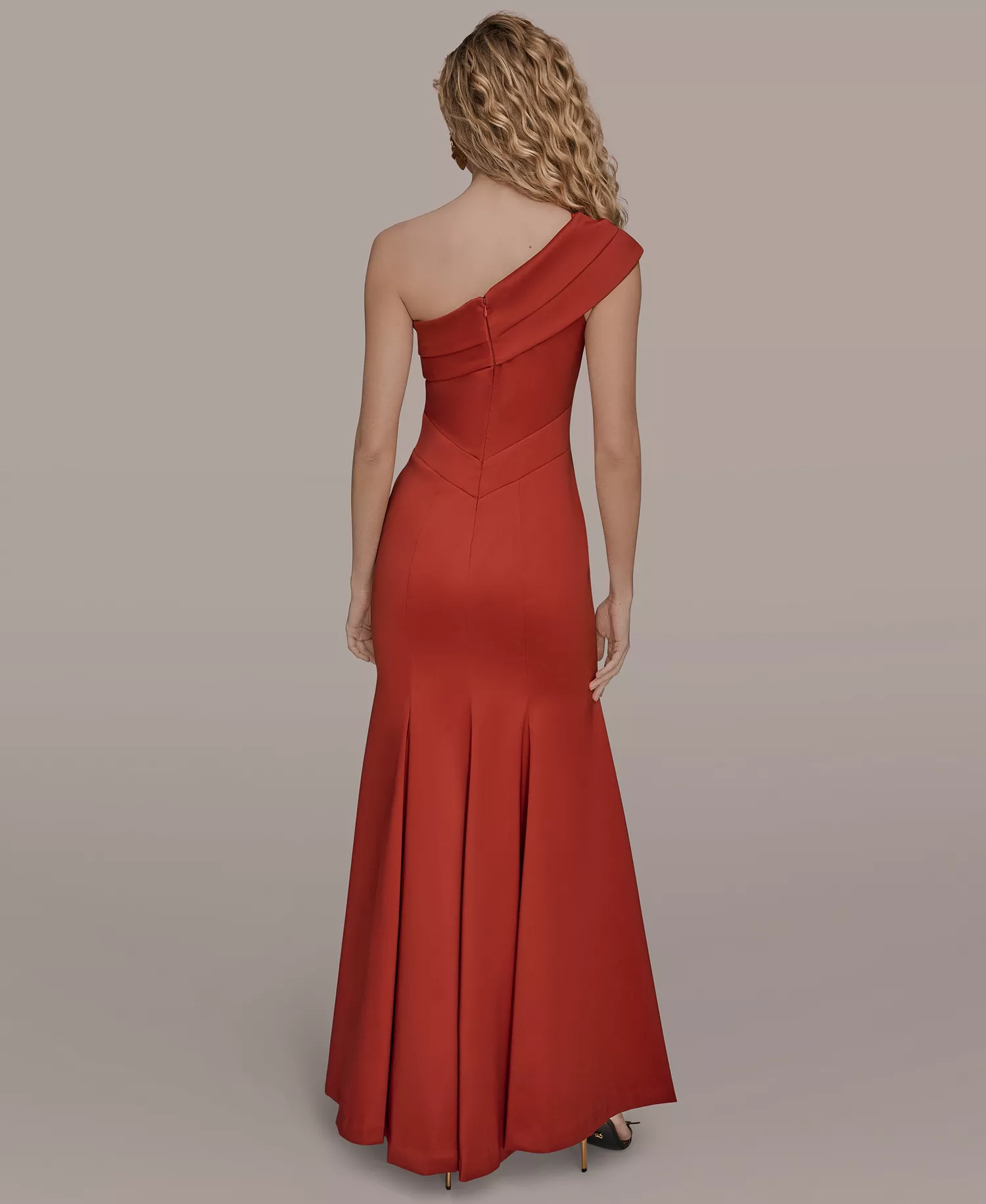 Women's One-Shoulder Ball Gown - Autumn Red - 10
