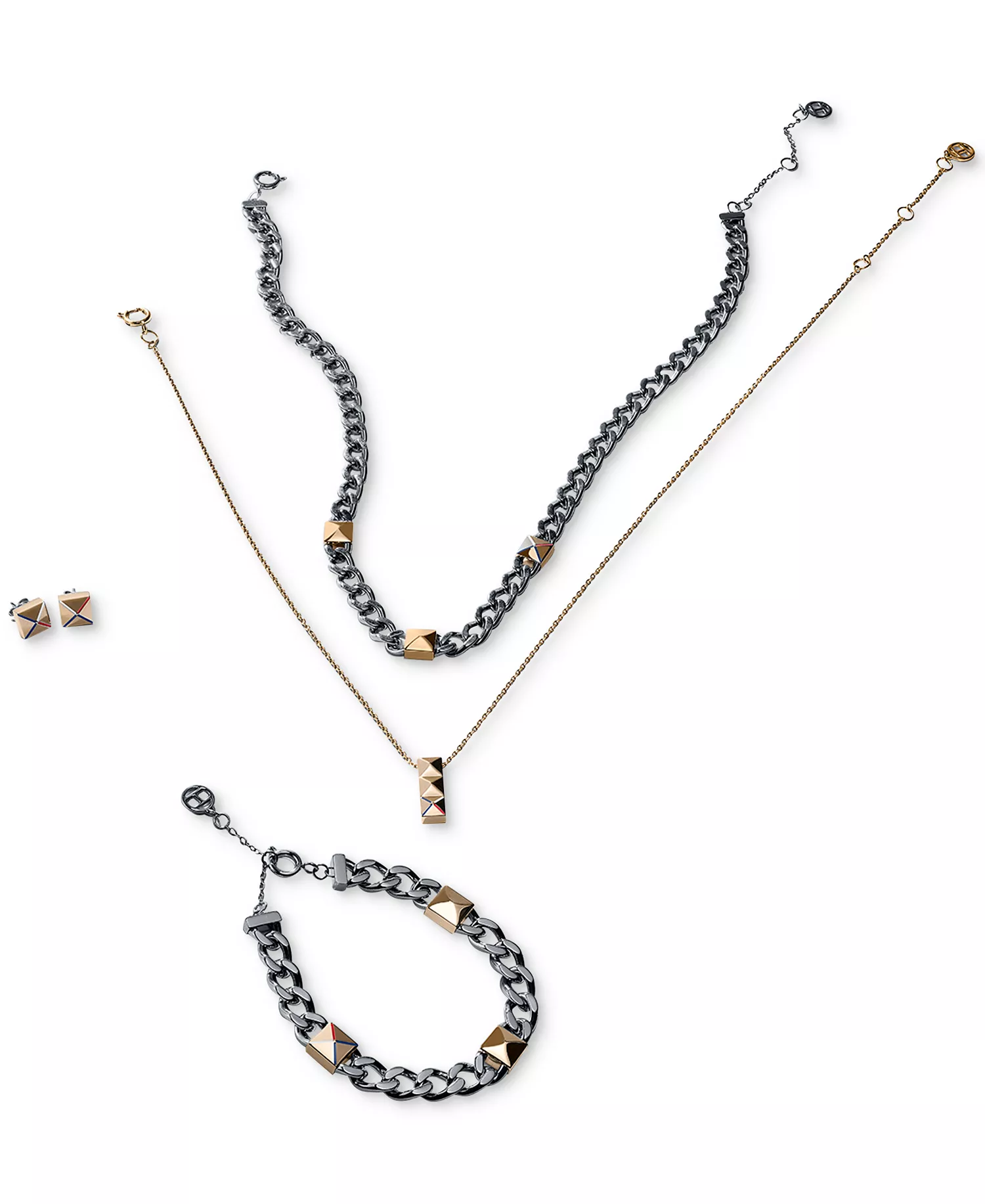 Two-Tone Studded Chain Bracelet - Two Tone - ONE SIZE