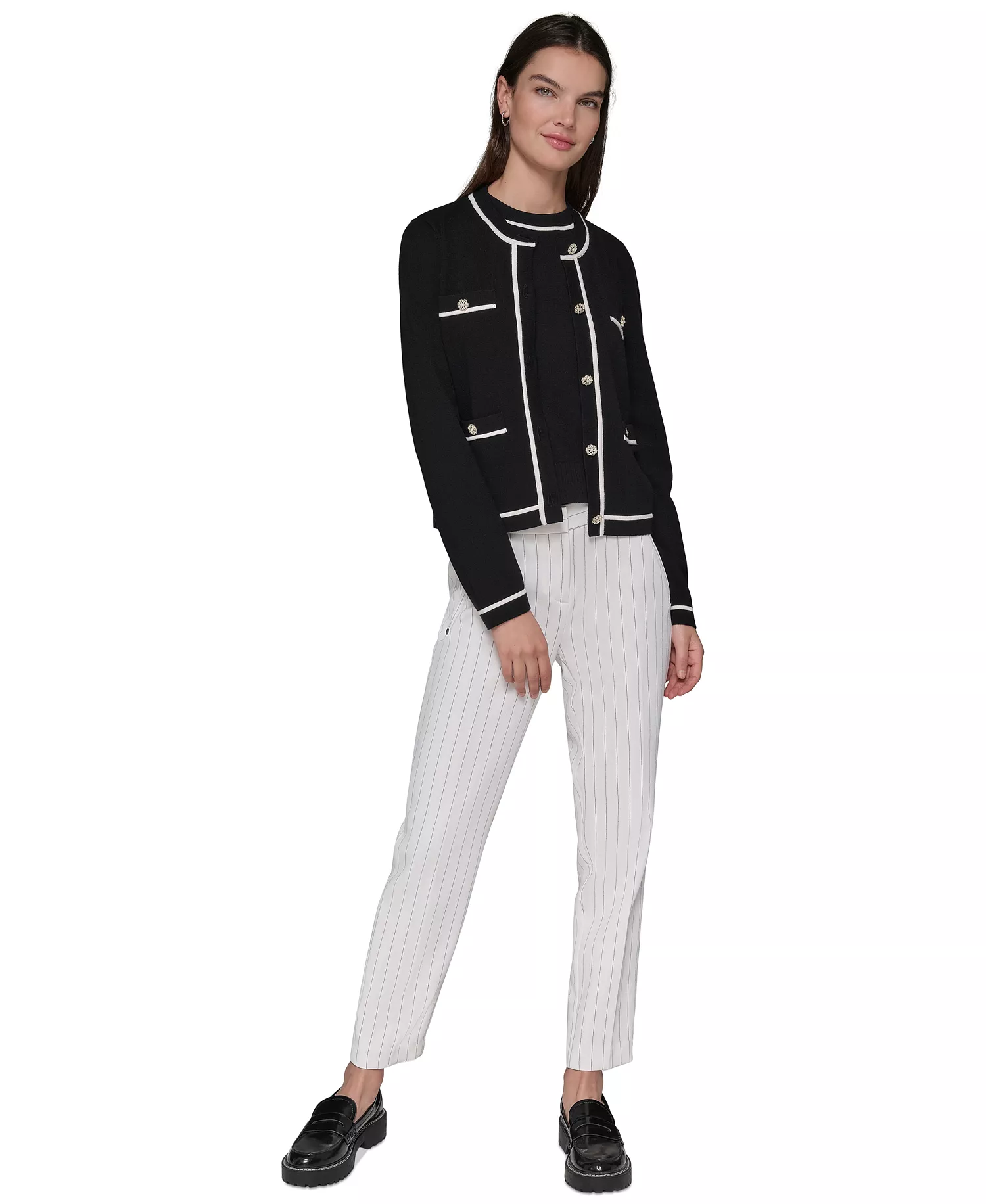 Women's Four-Pocket Crewneck Cardigan - Black - L
