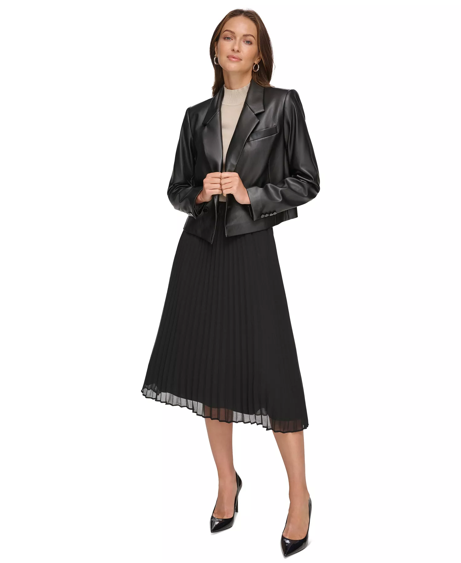 Pleated Midi Skirt - Black - L