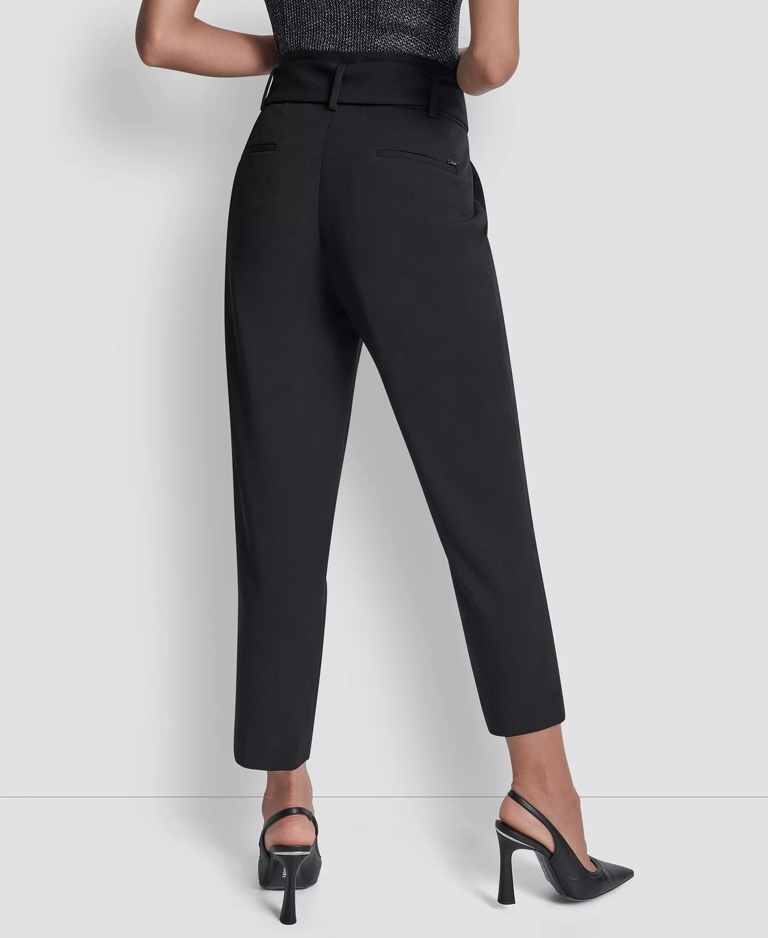Women's Tie-Waist High-Rise Straight-Fit Pants  - Black - 0
