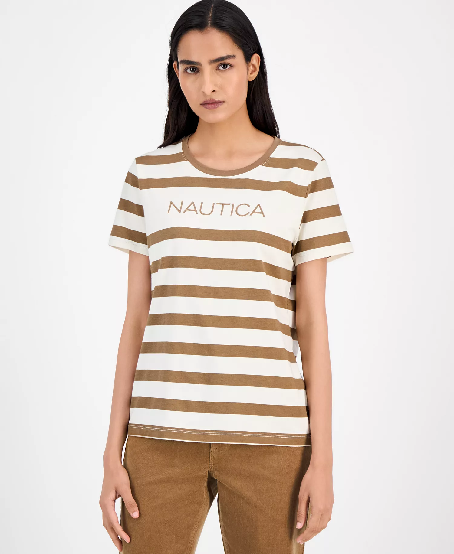 Nautica Women's Round-Neck Logo T-Shirt - White Swan/ Barley - L