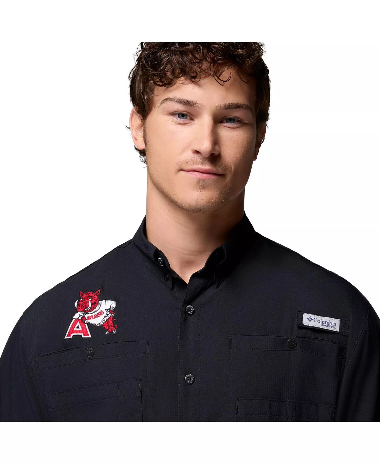 Men's Black Arkansas Razorbacks Tamiami Omni-Shade Button-Down Shirt - Black - L