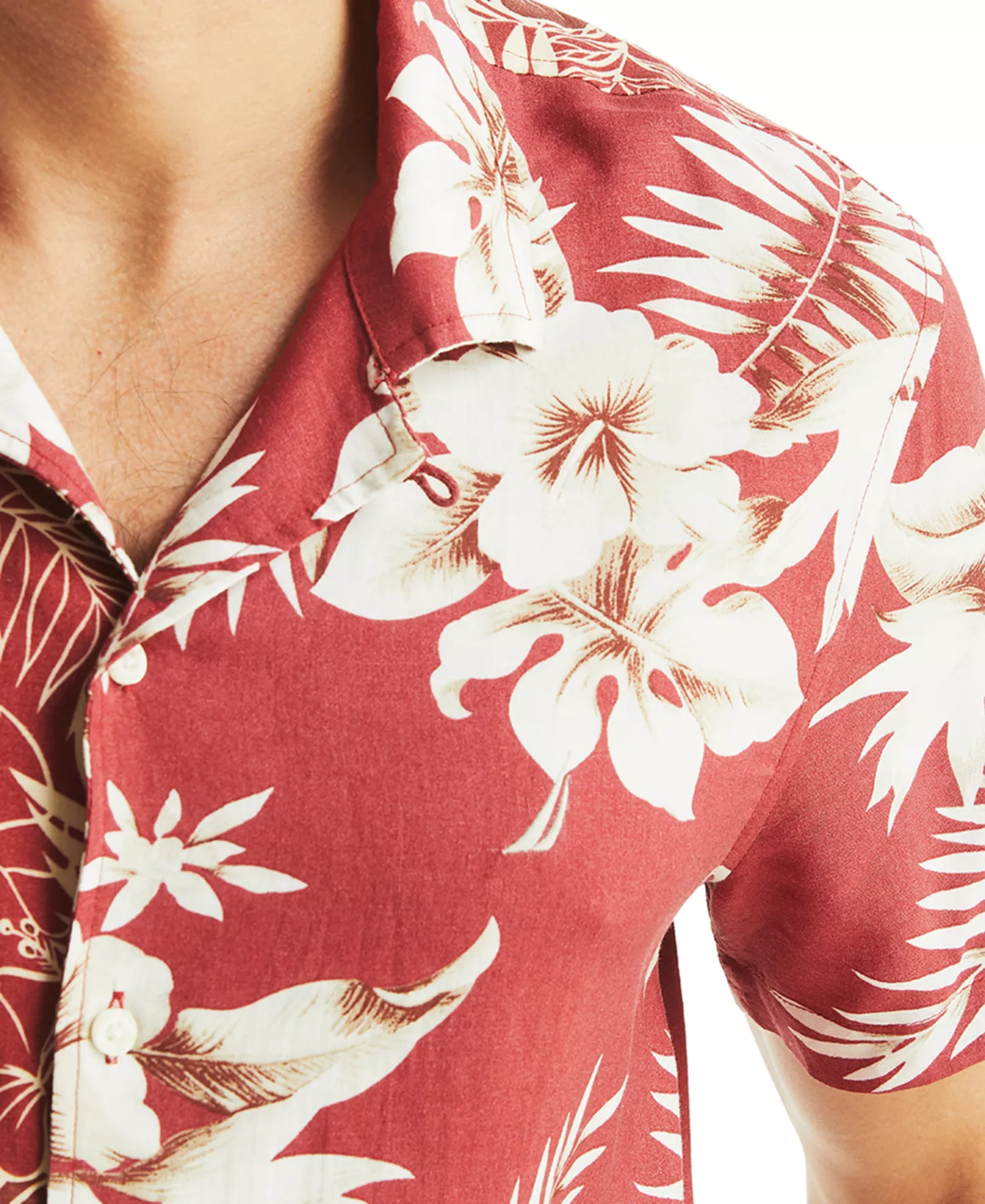 Men's Printed Tropical Button-Up Camp Shirt - Ocean Garnet - L