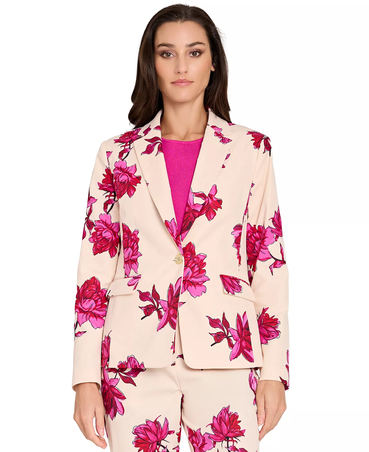 Women's Notch Collar Printed Blazer - Vanilla Red Floral - 10