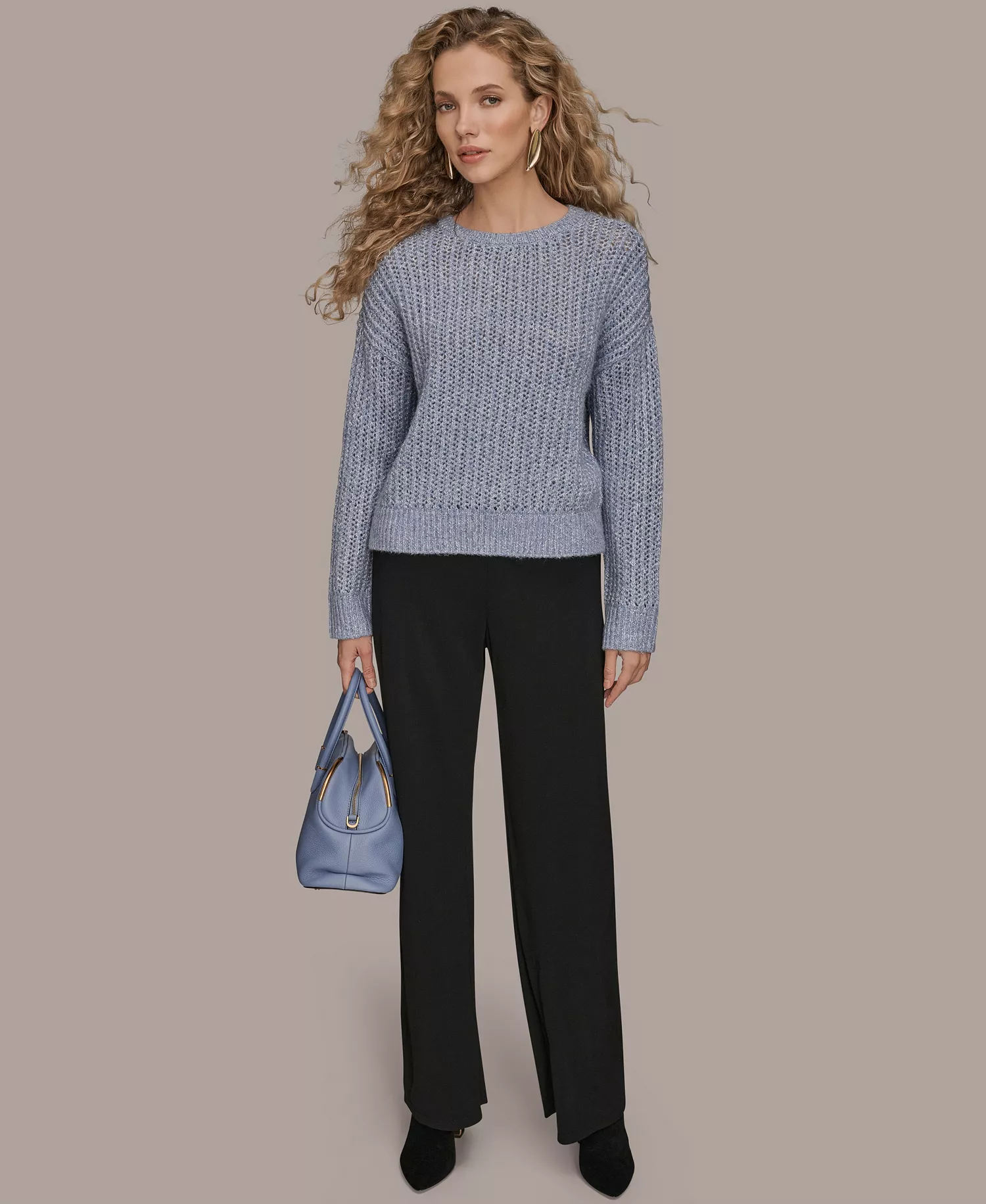 Women's Oversized Long Sleeves Open Stitch Sweater - Tempest - L