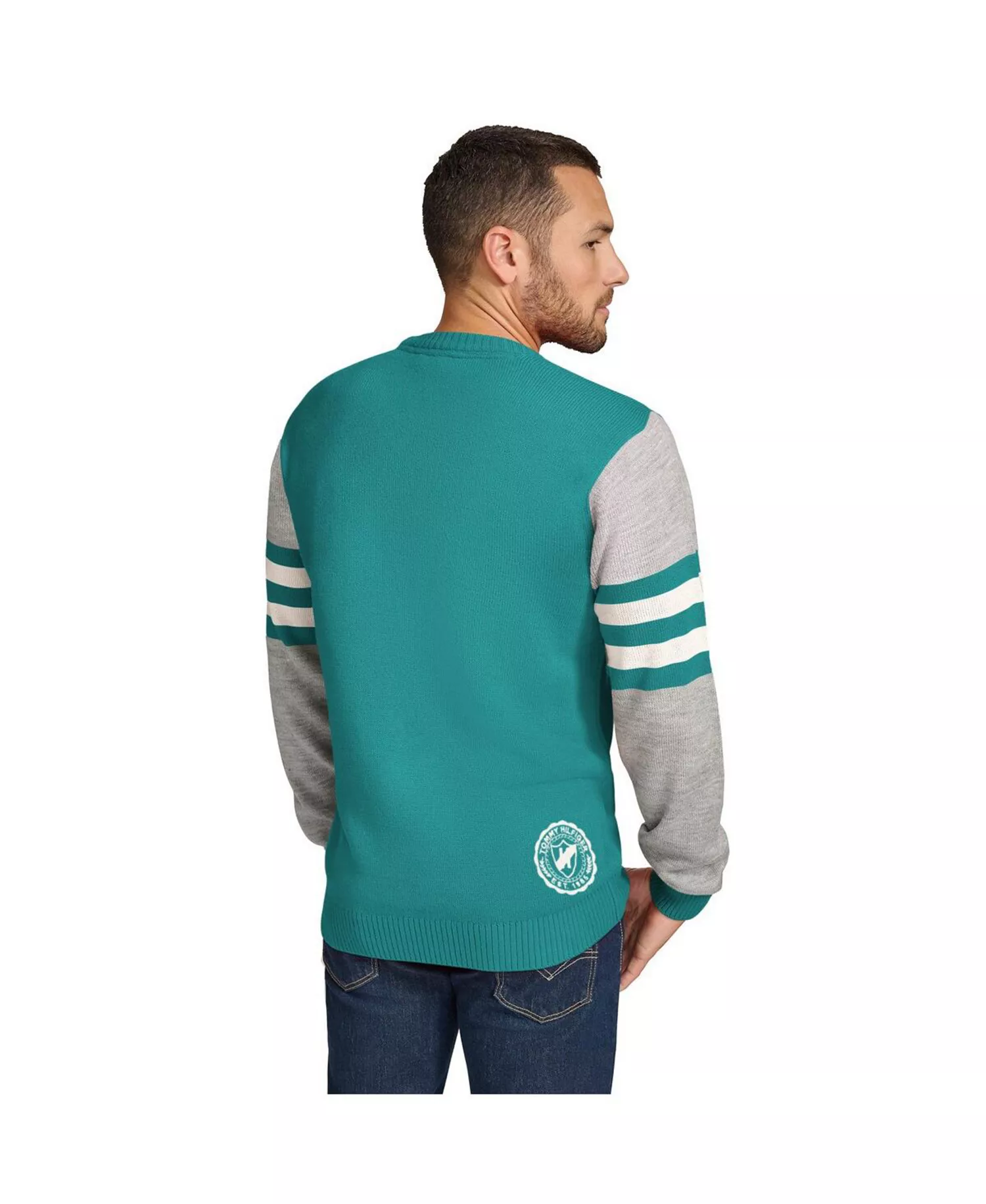 Men's Aqua/Heather Gray Miami Dolphins Acrylic Crewneck Pullover Sweatshirt - Aqua, Heather Gray - 2XL