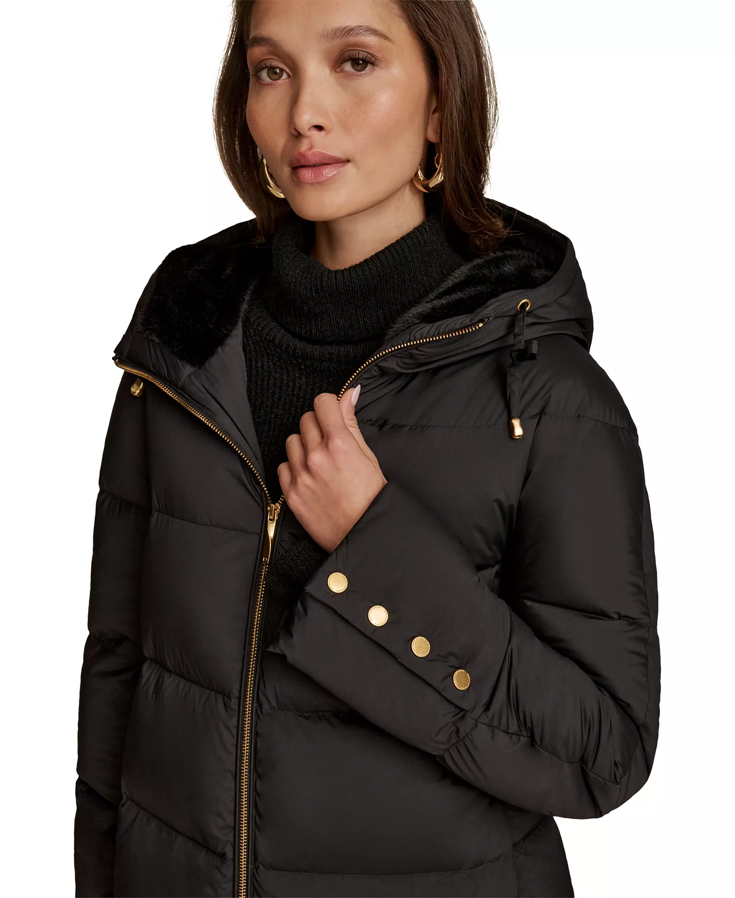 Women's Hooded Down Puffer Coat - Black - L