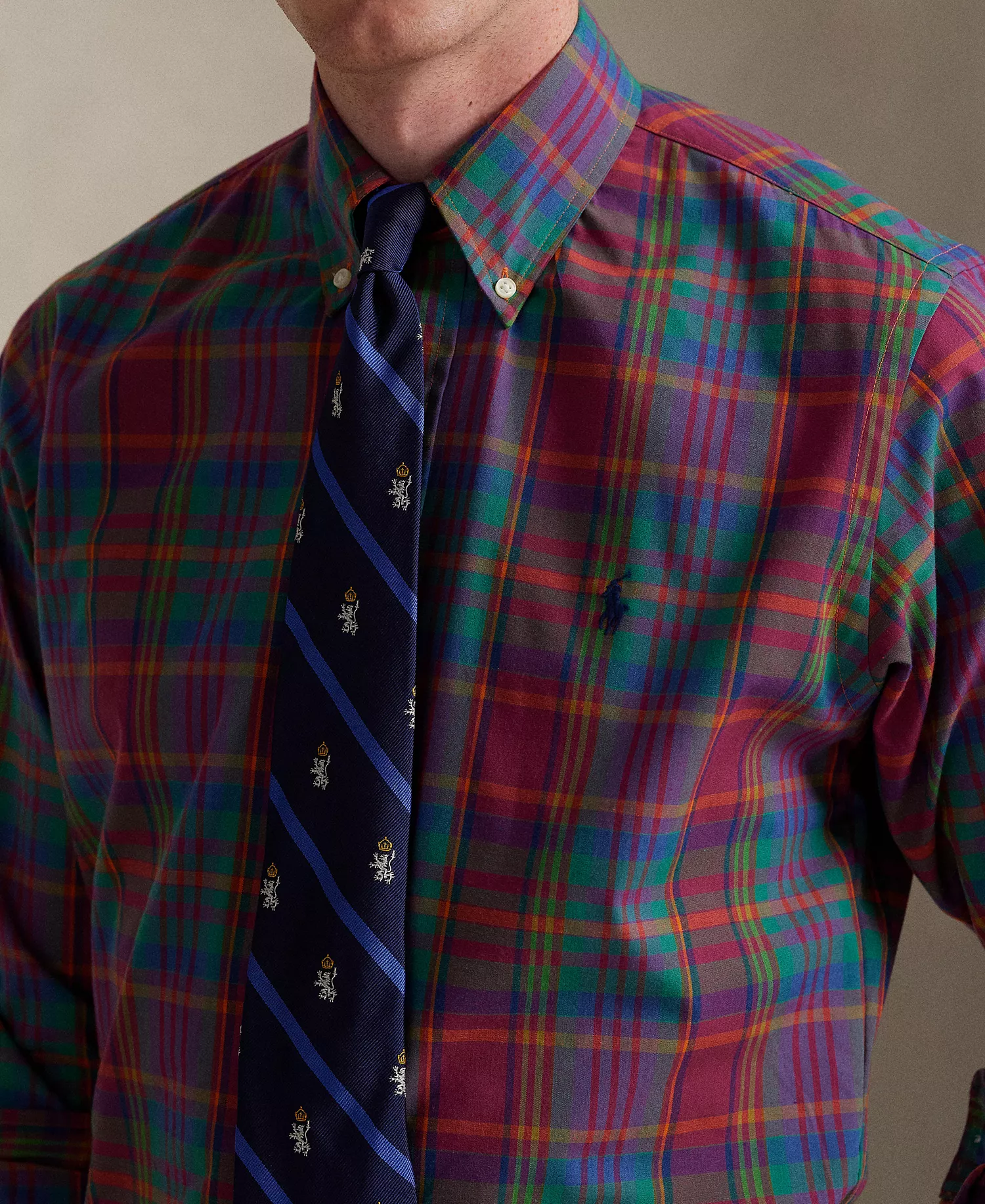 Men's Classic-Fit Plaid Performance Shirt - Berry Navy Multi - 2XL