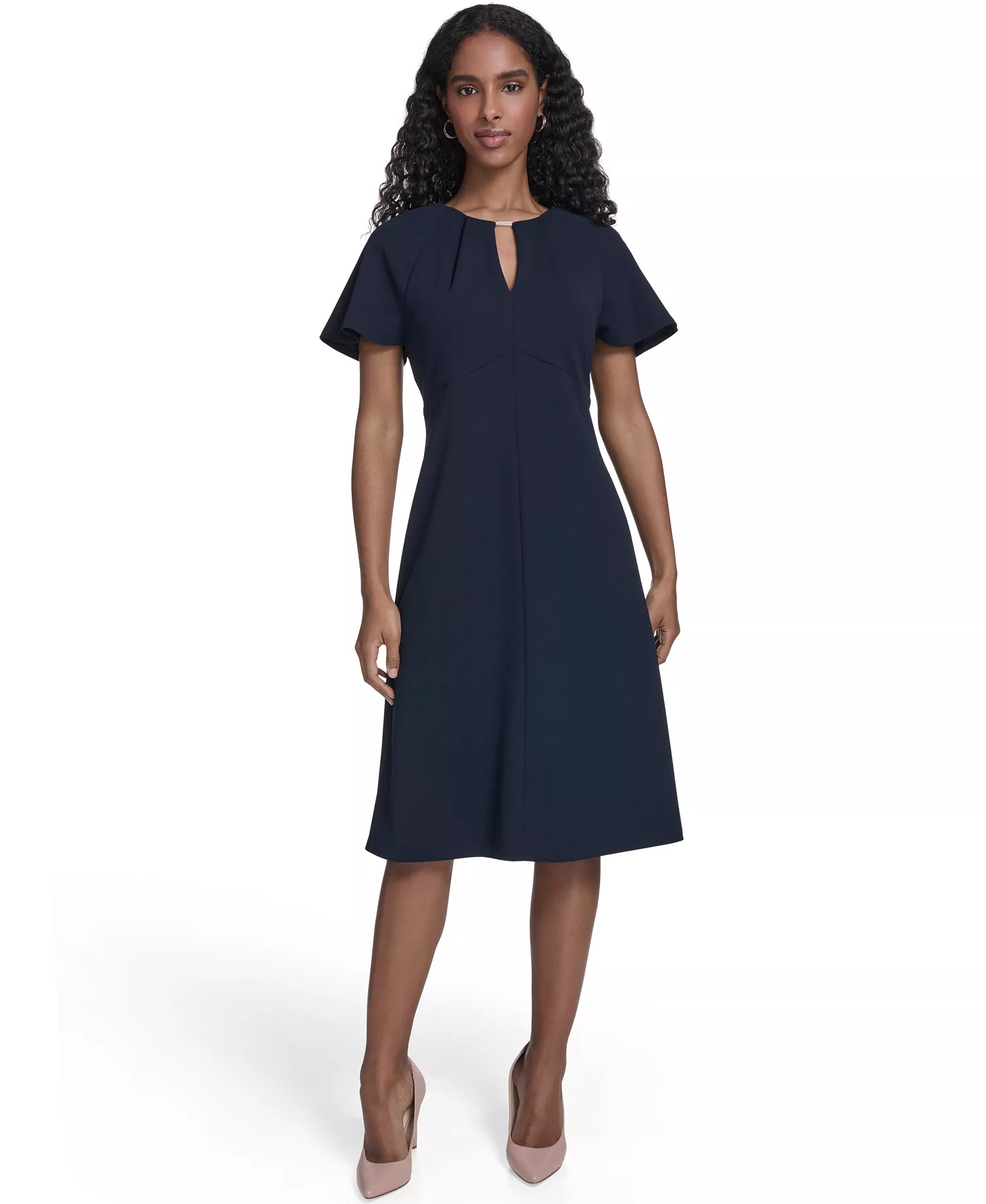 Women's Key-Hole Neck Midi Dress - Sky Captain - 10