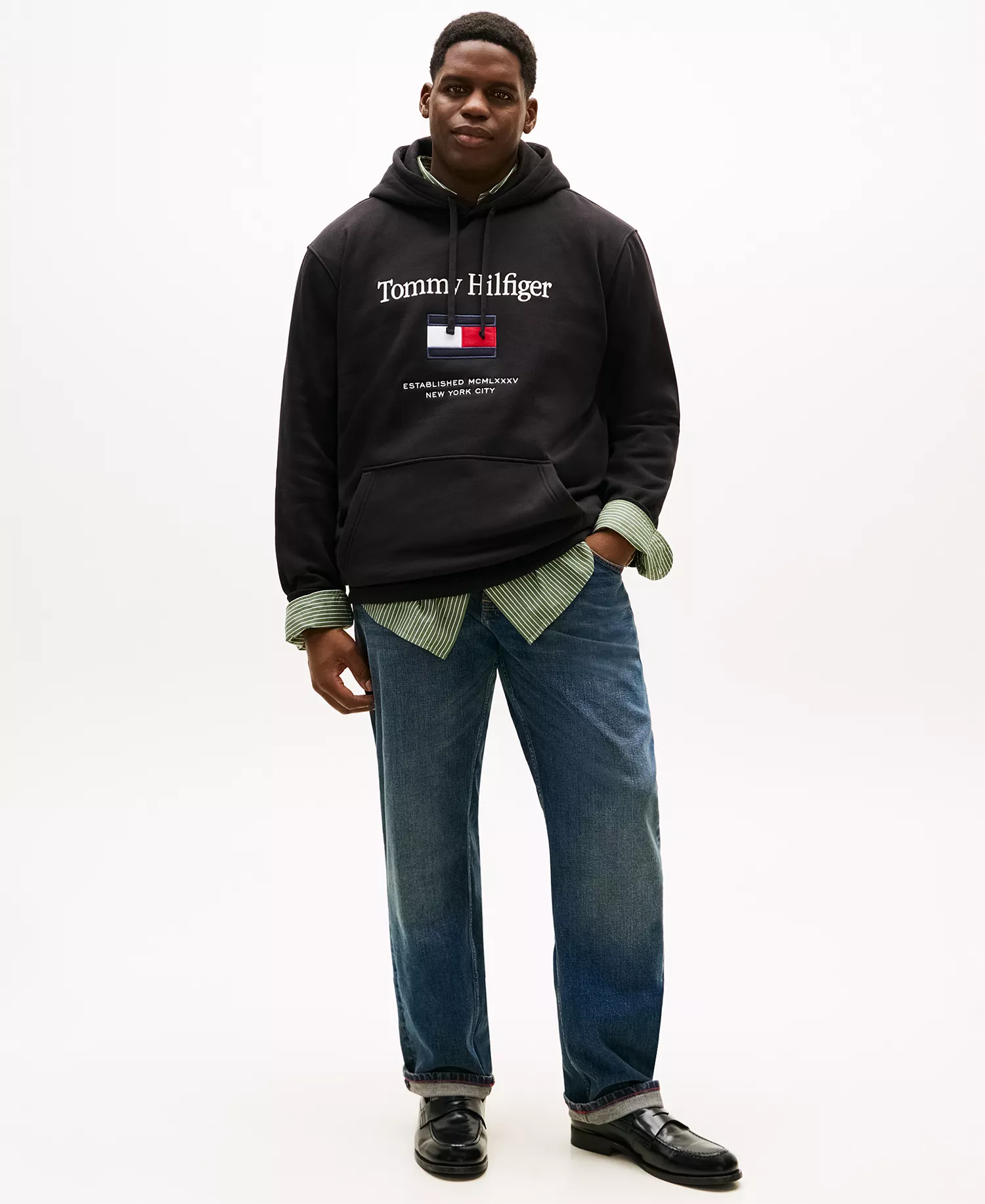 Men's Big & Tall Embroidered Flag Hooded Sweatshirt - Black - 2XLT