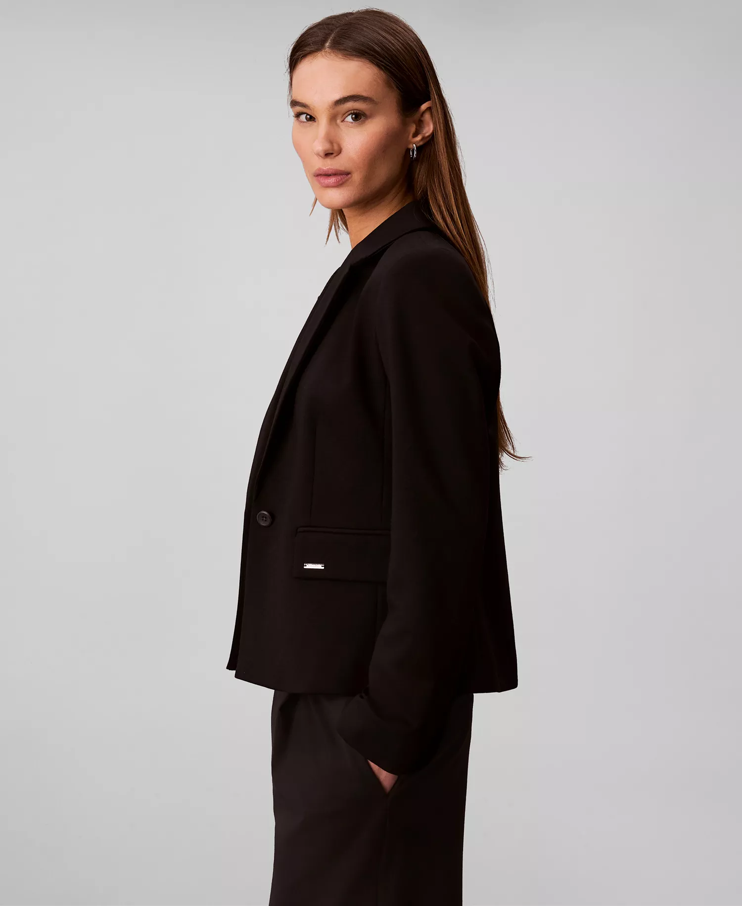Women's Notch Lapel Collar Ponte Slim Blazer - Black - 10
