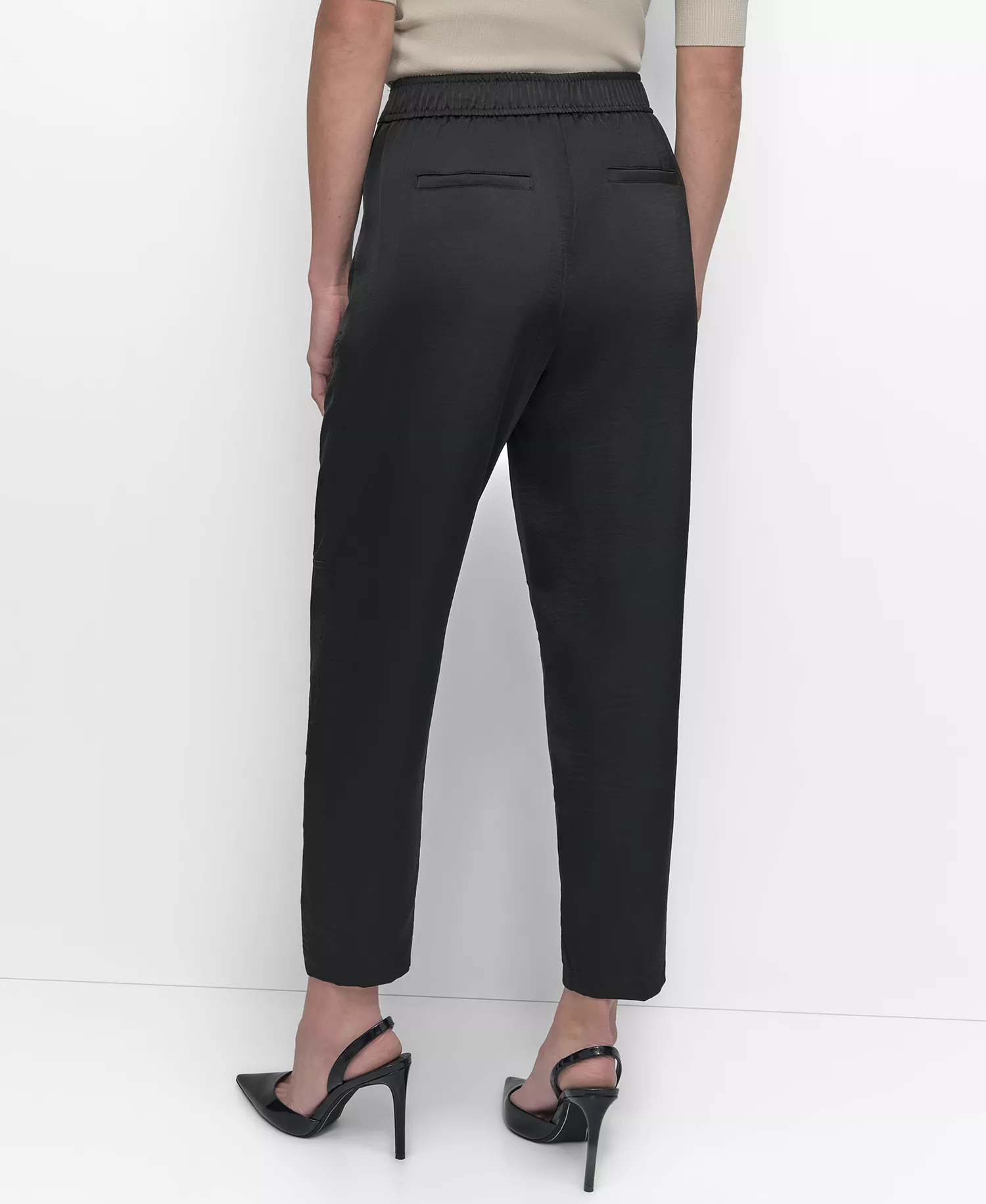 Women's Elastic Waist-Back Zipper Trousers - Black - L
