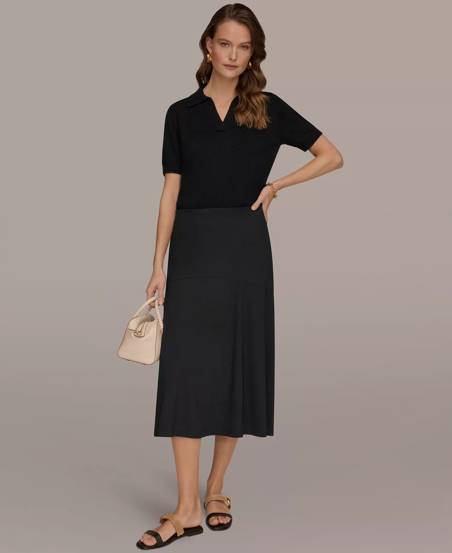 Women's Four Way Stretch High-Low Skirt with Yoke - Black - L