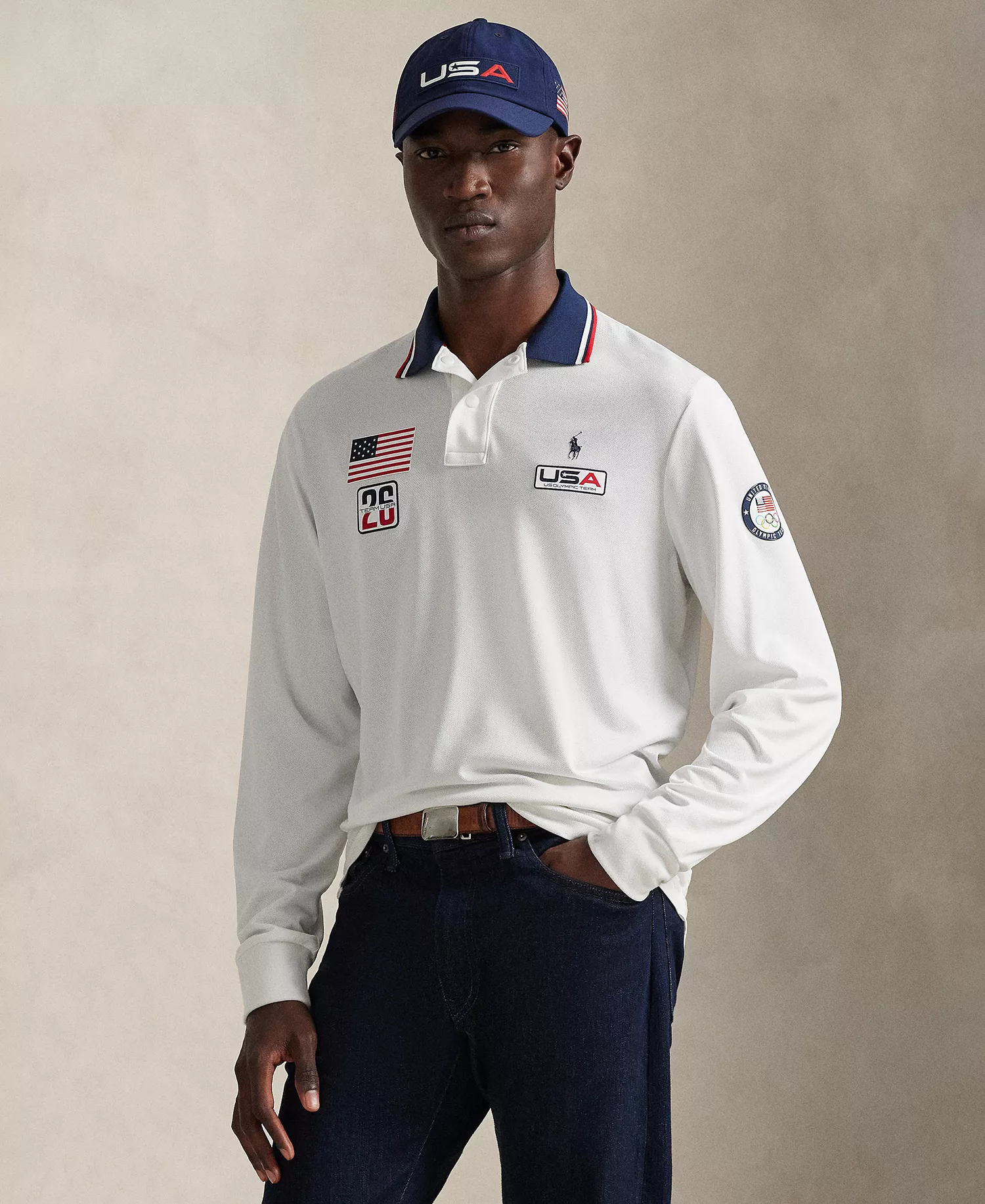 Men's Team USA Performance Mesh Polo Shirt - Ceramic White - L