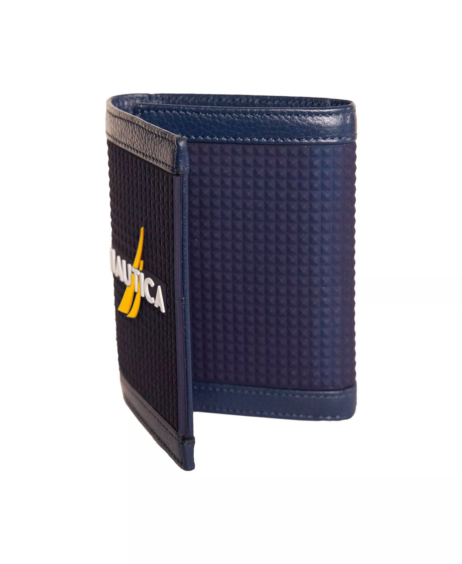 Men's Logo Rubber Leather Trifold Wallet - Navy - ONE SIZE