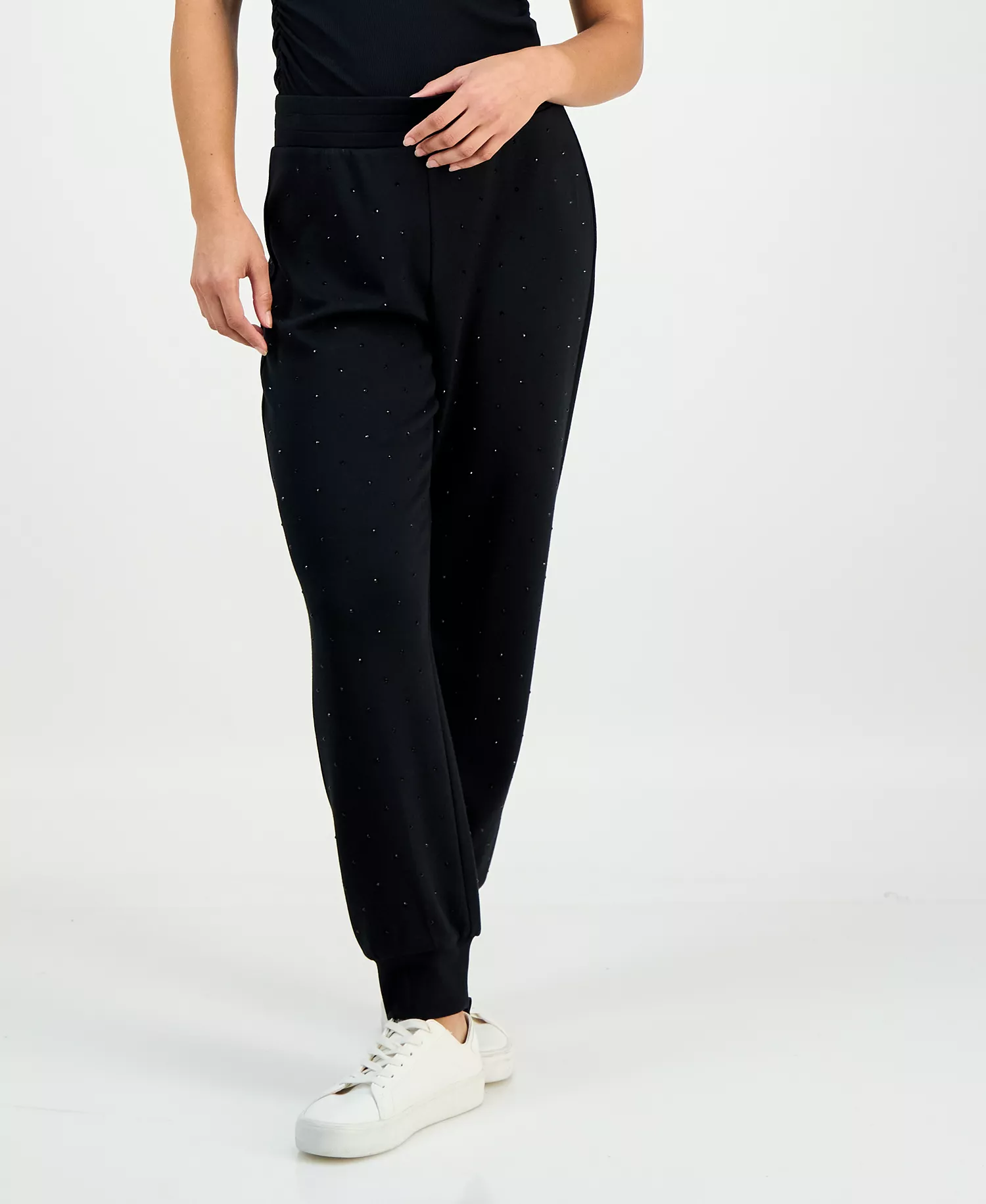 Petite Embellished High Rise Jogger Sweatpants, Macy's Exclusive - Deep Black - P/L