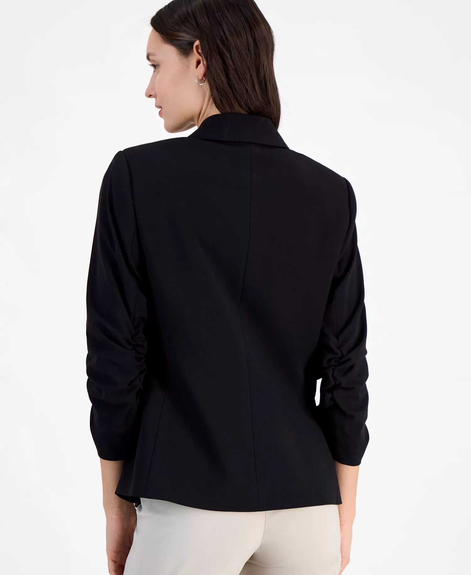 Tahari Women's Long-Sleeve Bow-Neck Blouse, Ruched Sleeve Blazer & Flare-Leg Pants - Black - 10