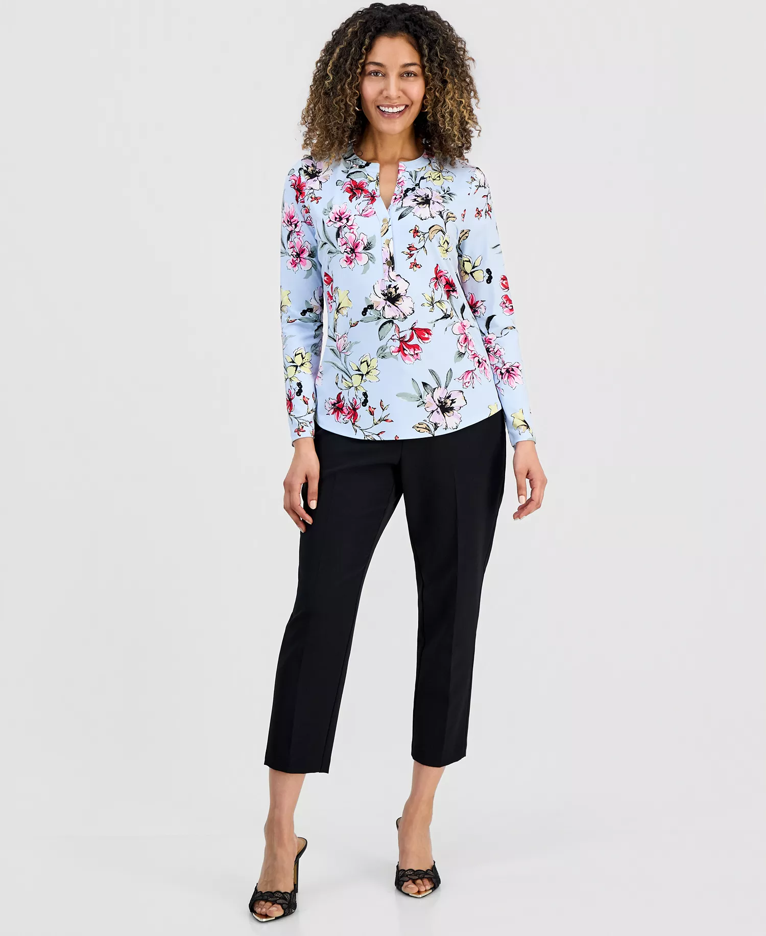 Petite Floral-Print Henley Top, Macy's Exclusive - Dara Bloom - P/L