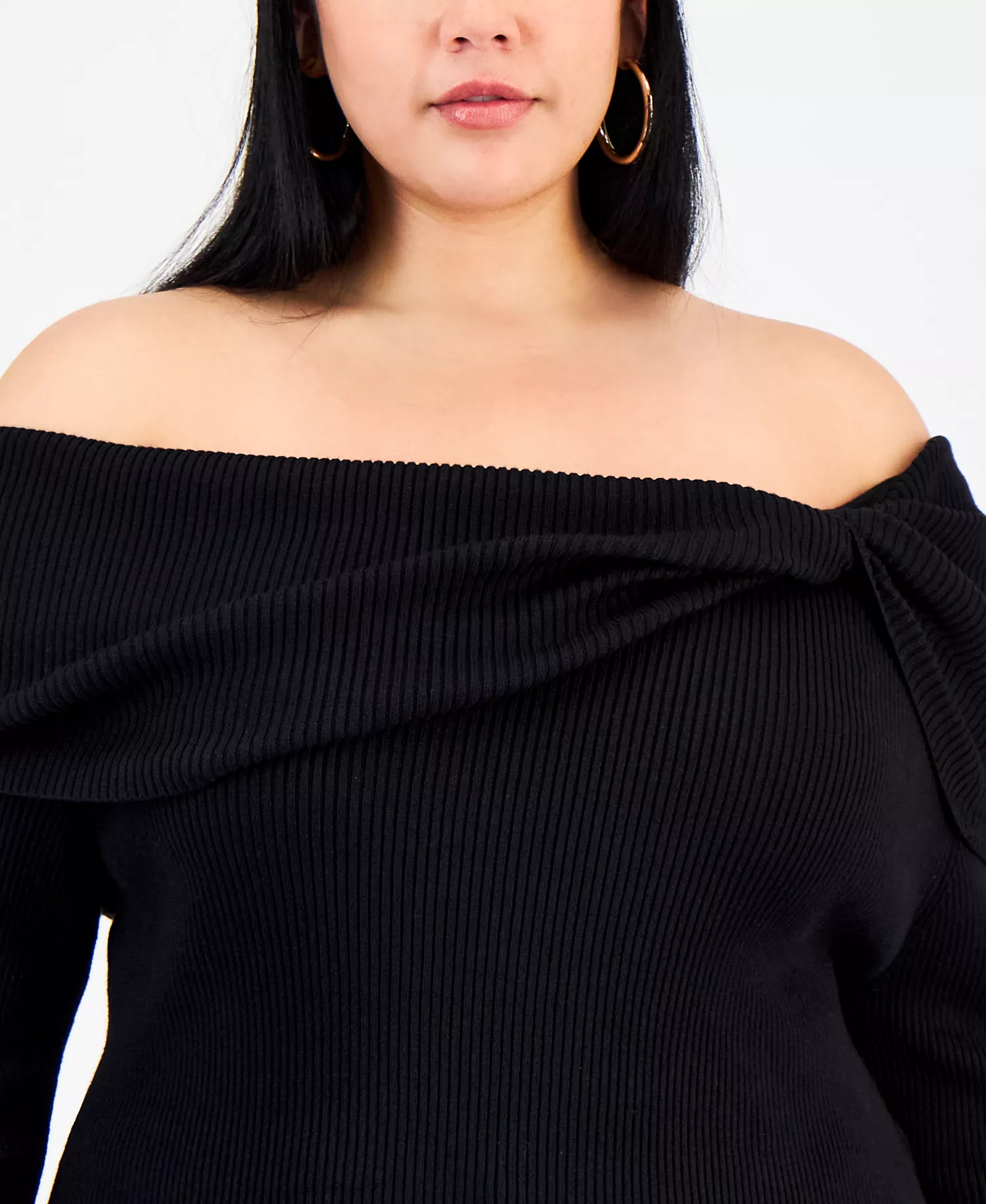 Trendy Plus Size Off-The-Shoulder Ribbed Sweater, Macy's Exclusive - Black - 0X