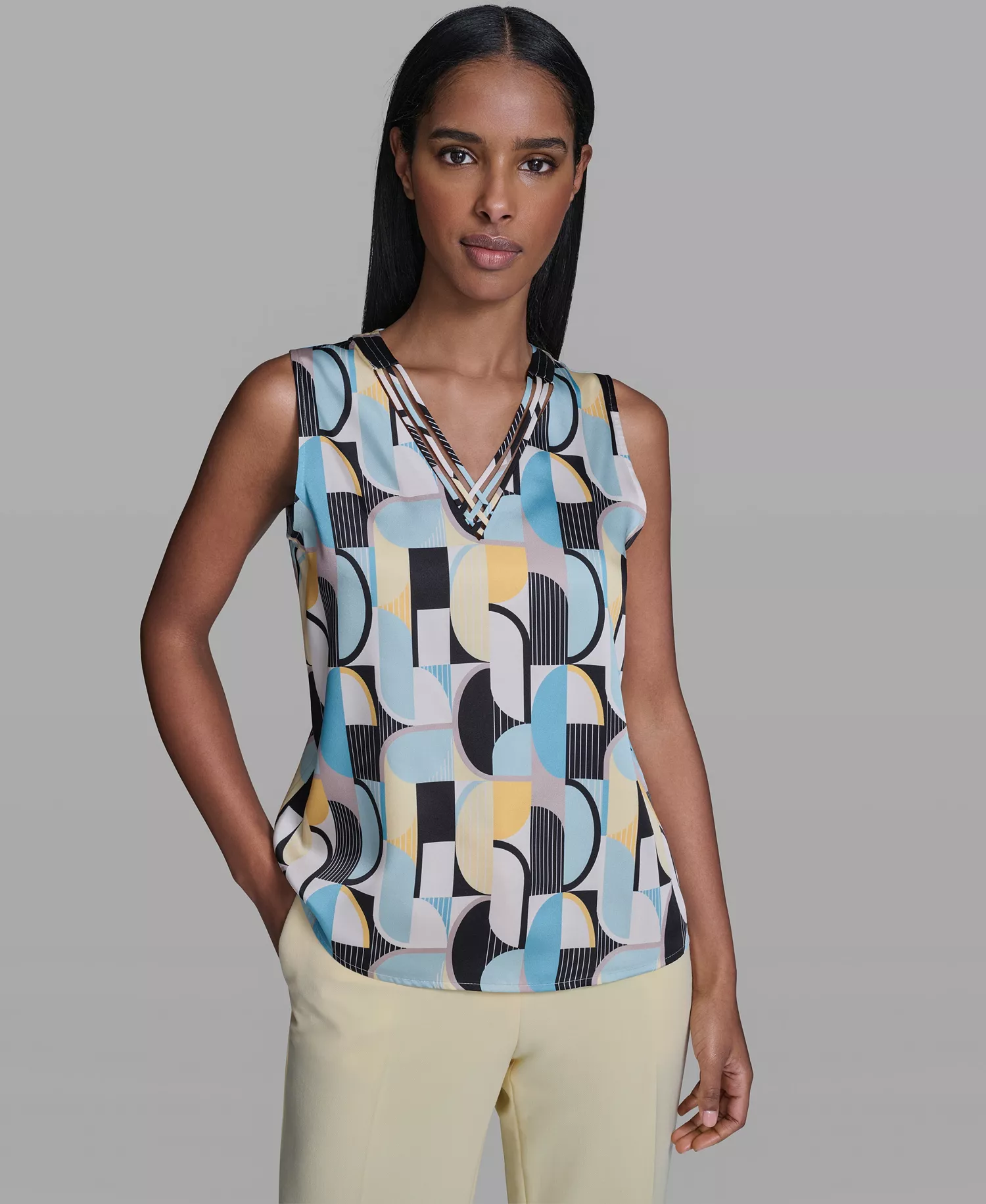 Women's V-Neck Sleeveless Camisole - Fresh Mint/Panna Cotta Multi - L