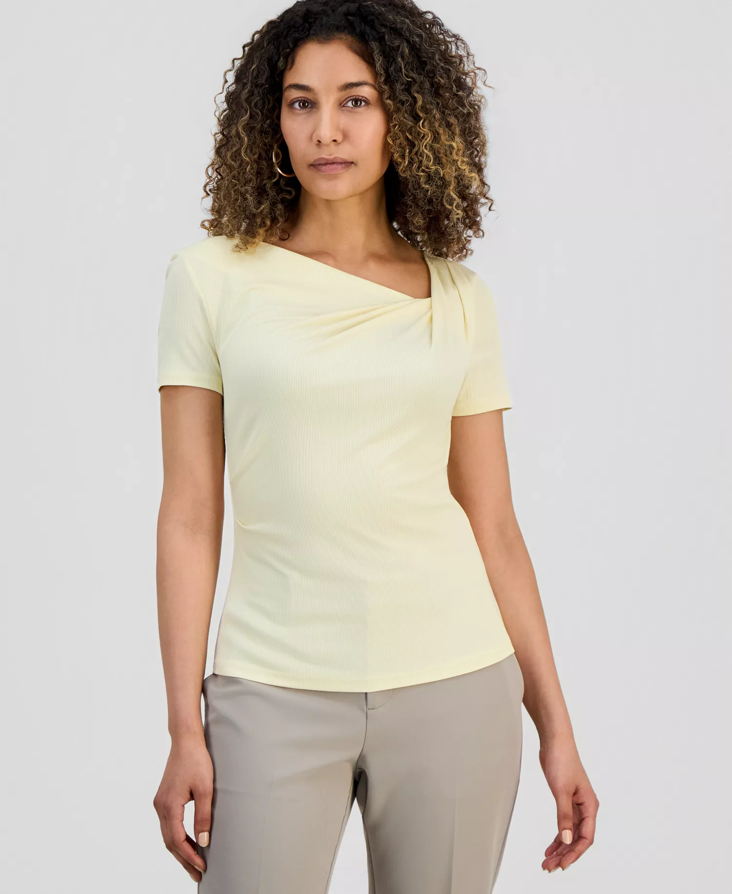 Petite Asymmetrical-Neck Top, Macy's Exclusive - Yellow Mist - P/L