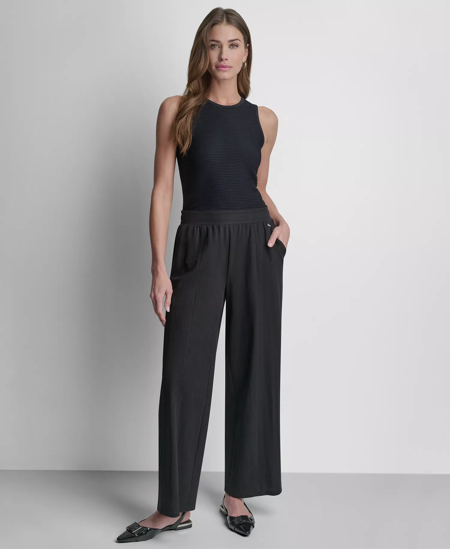 Women's Mini Logo Ewaist Pull-On Pants - Black - L