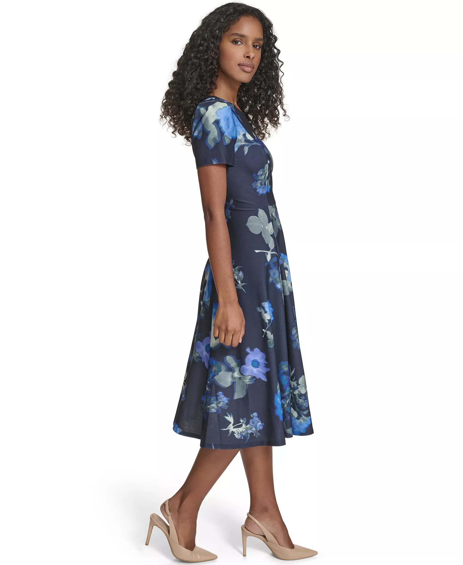 Women's Short-Sleeve Crewneck Dress - Indigo Multi - 12