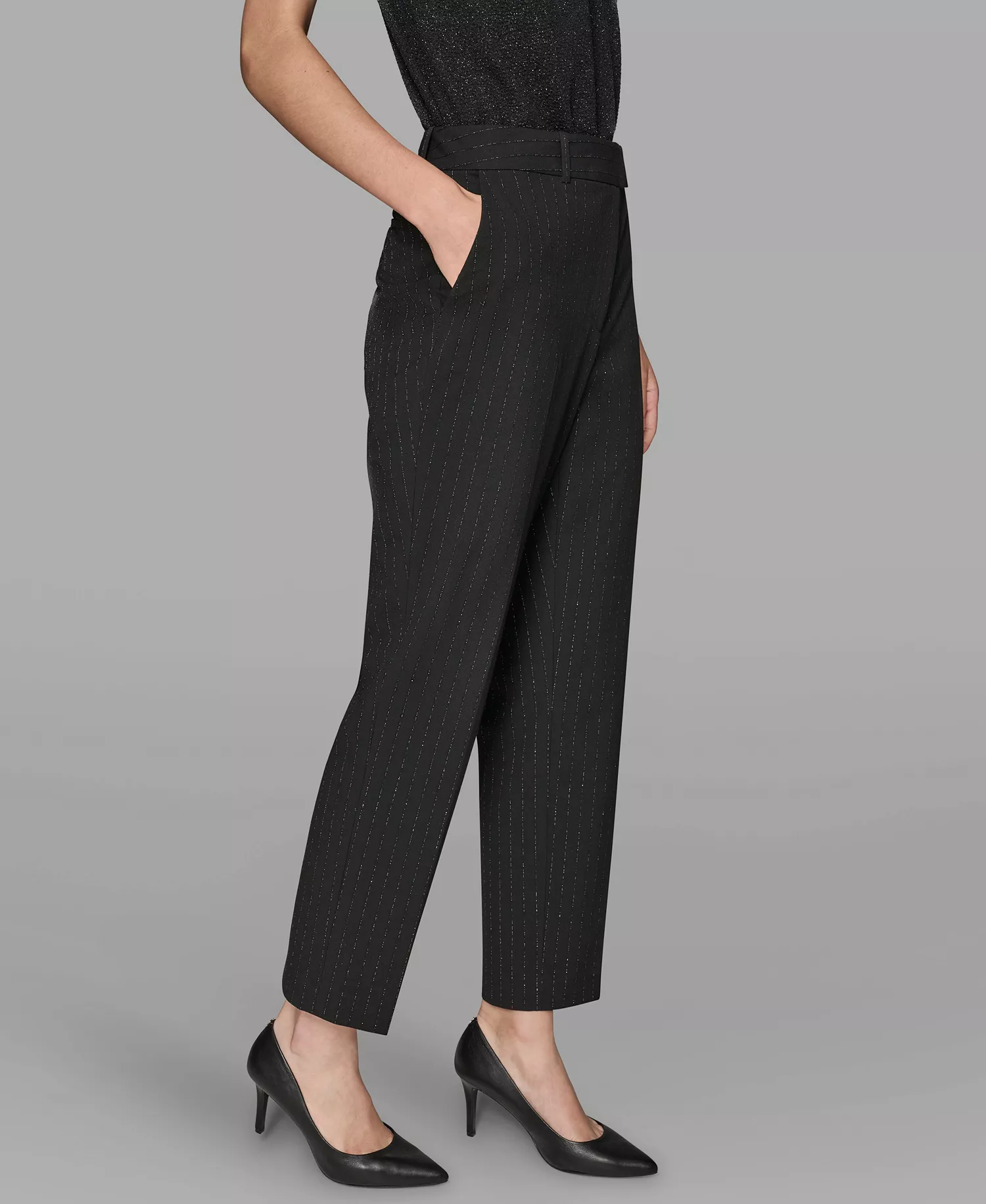 Women's Novelty Metallic Striped Slim Leg Pants - Black/Metallic - 12