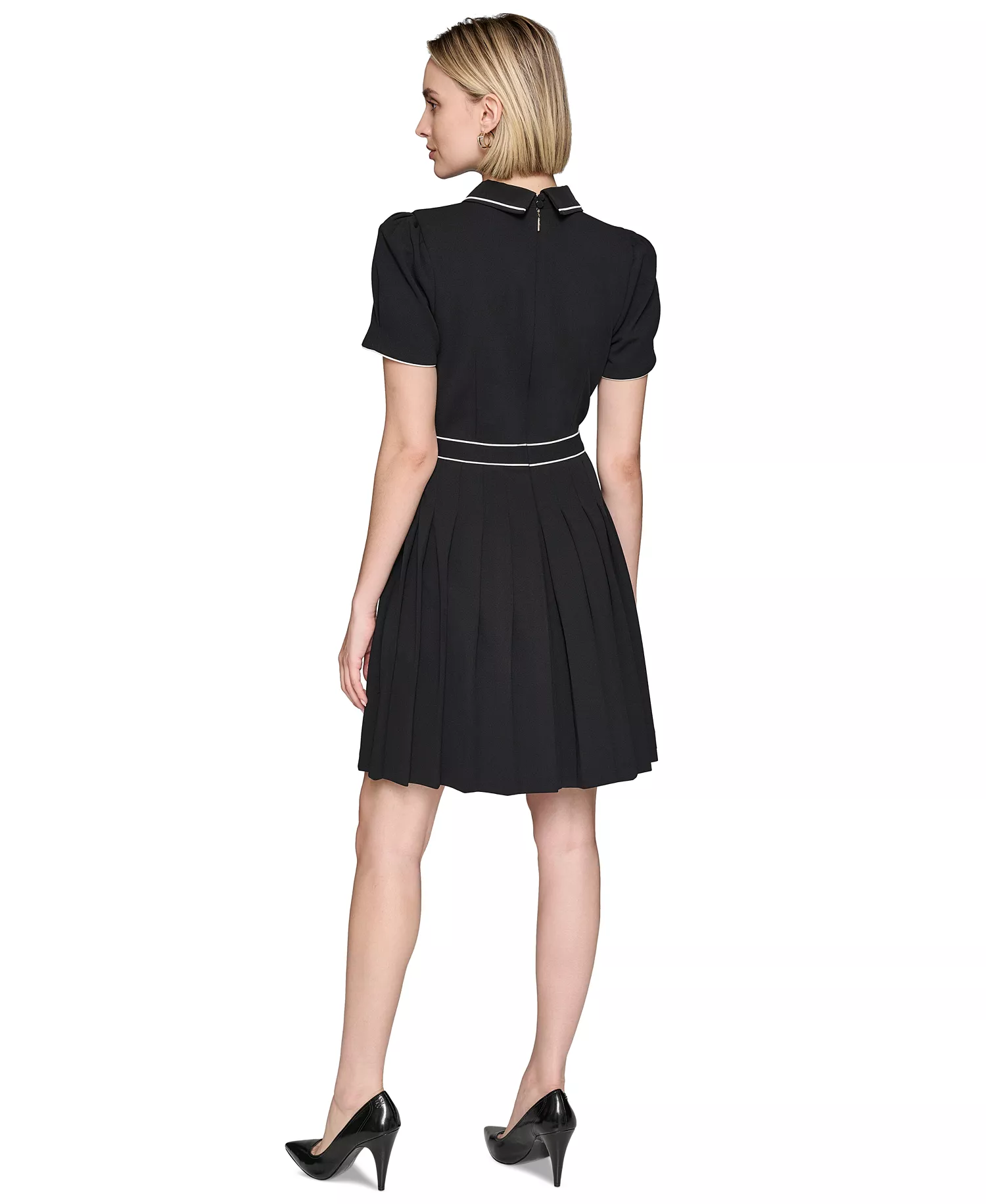 Women's Pleated-Skirt Dress - Blk/sft Wt - 10