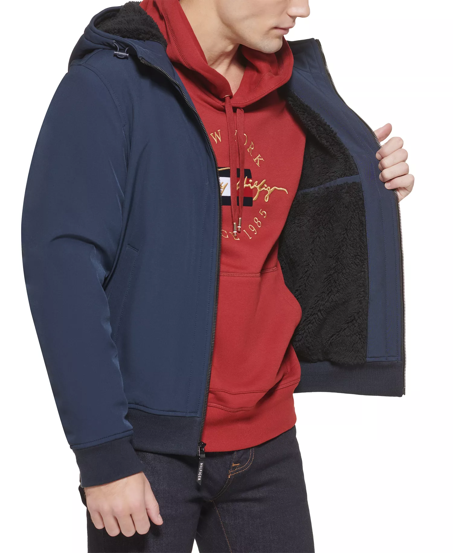 Men's Softshell Performance Hooded Fleece-Lined Bomber Jacket - Midnight - 2XL