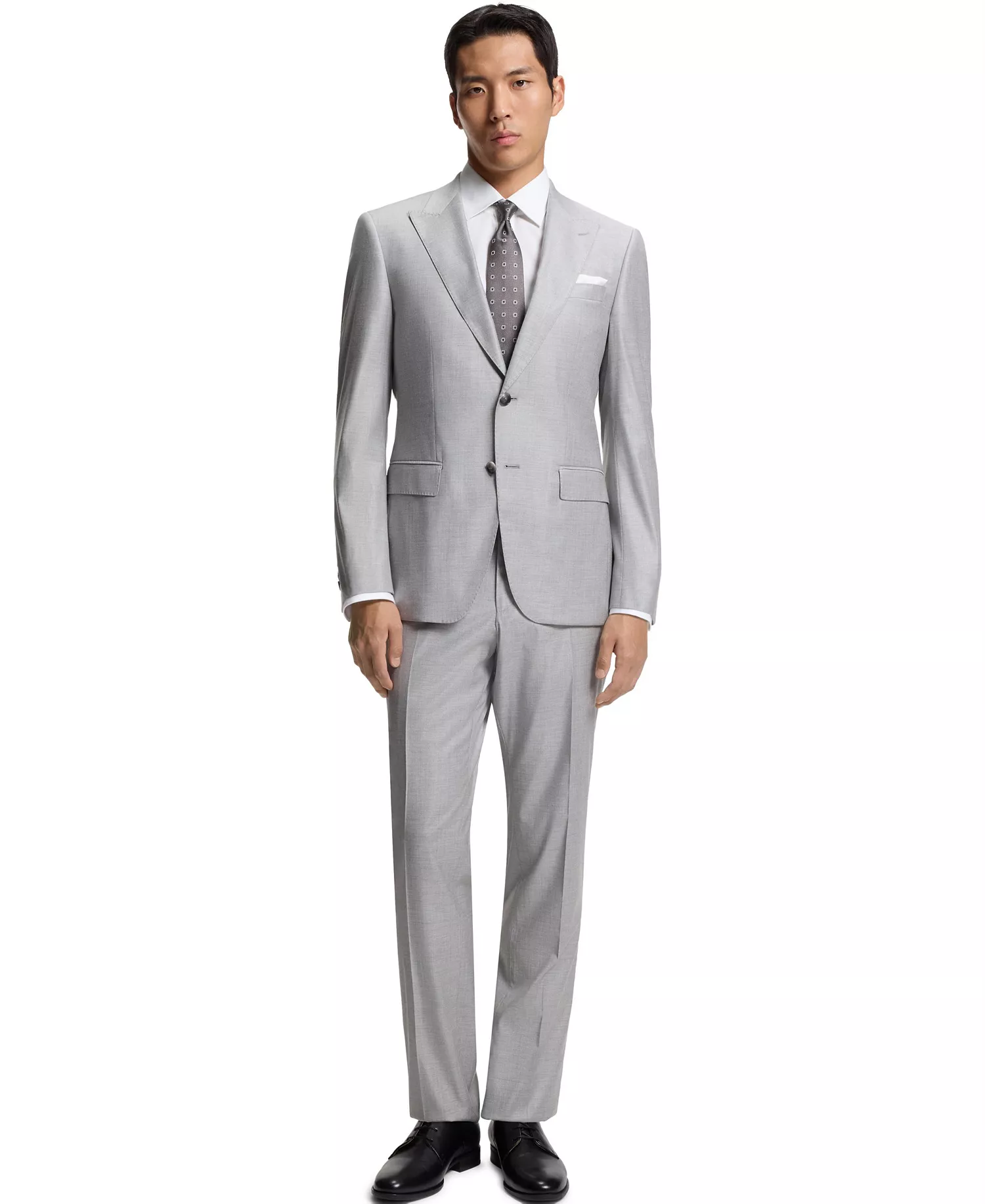 Men's Cotton Monogram-Jacquard Regular-Fit Dress Shirt - White - 14.5