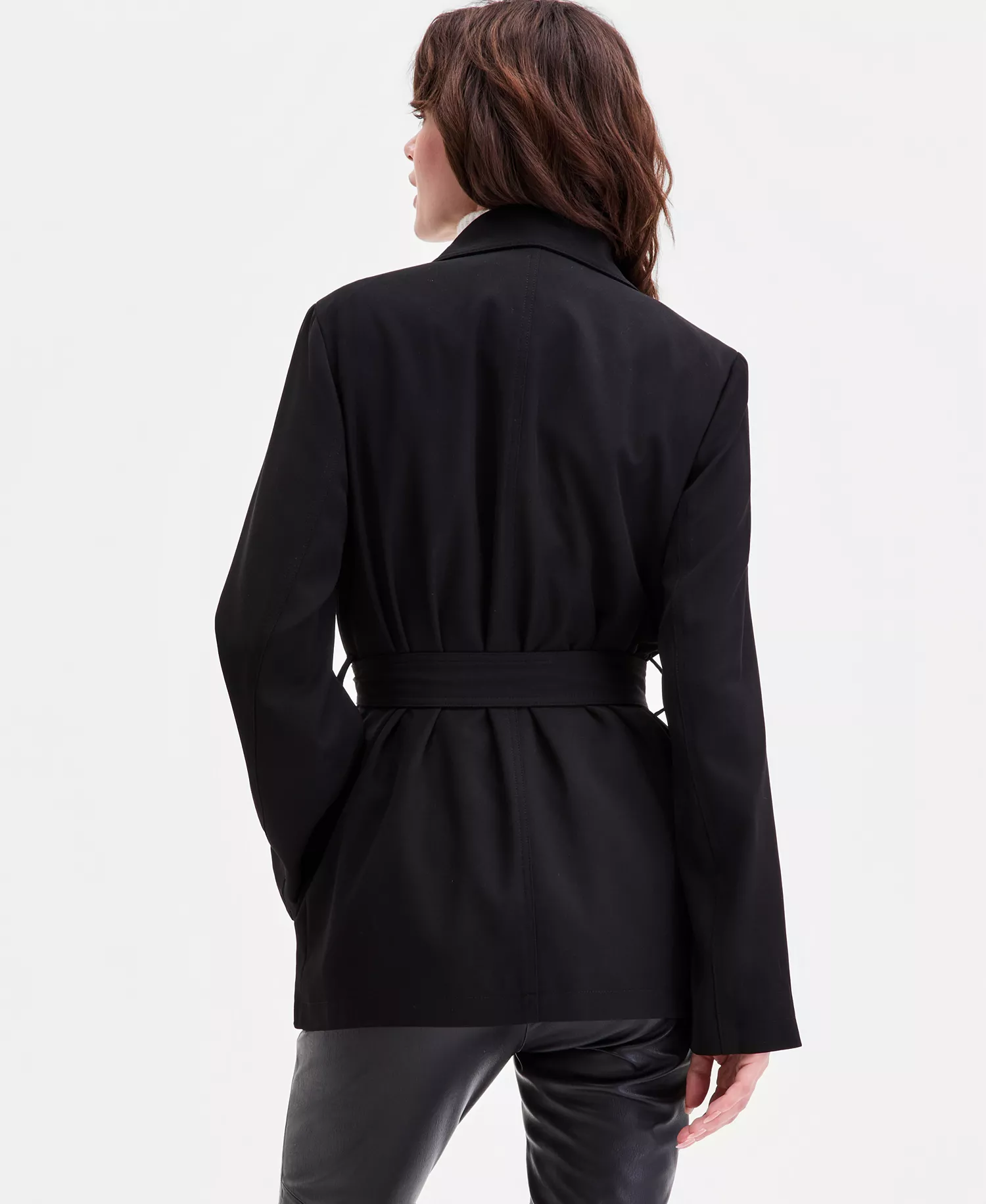 Women's Short Belted Crepe Trench Coat - BLACK - L
