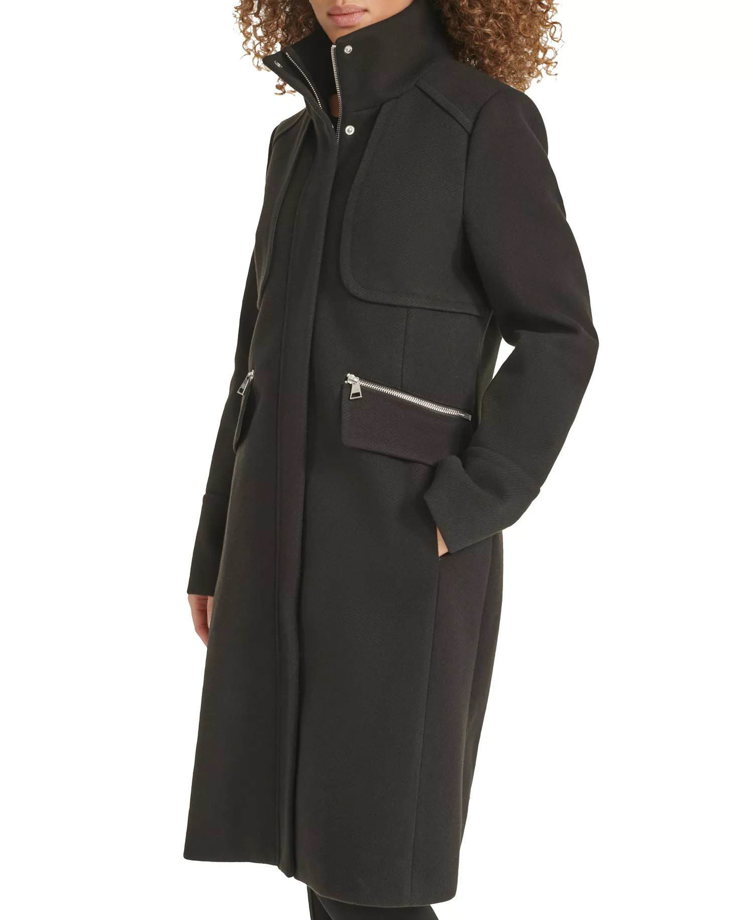 Women's Zip-Front Bouclé Coat, Created for Macy's - Black - L