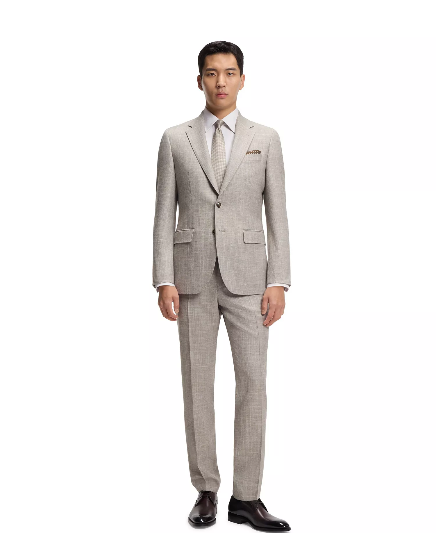 Men's Italian-Made Structured Cotton Slim-Fit Dress Shirt - Dark Beige - 15.5